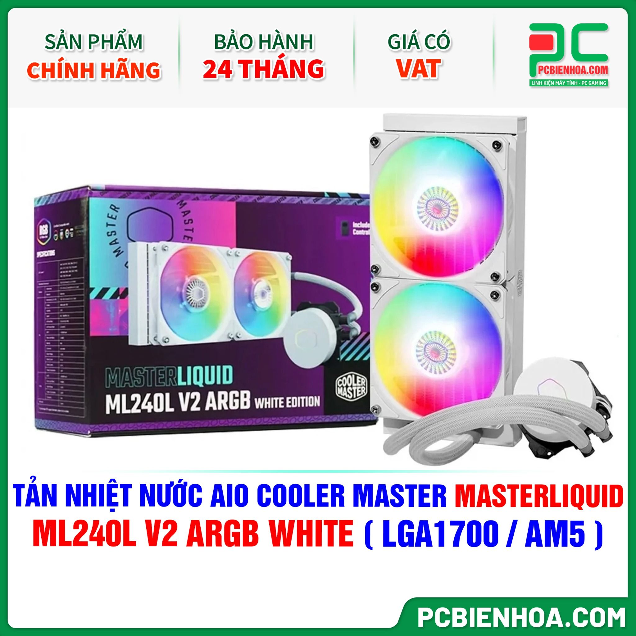 TẢN NHIỆT NƯỚC AIO COOLER MASTER MASTERLIQUID ML240L V2 ARGB WHITE ( HỖ TRỢ SOCKET LGA1700 / AM5 )