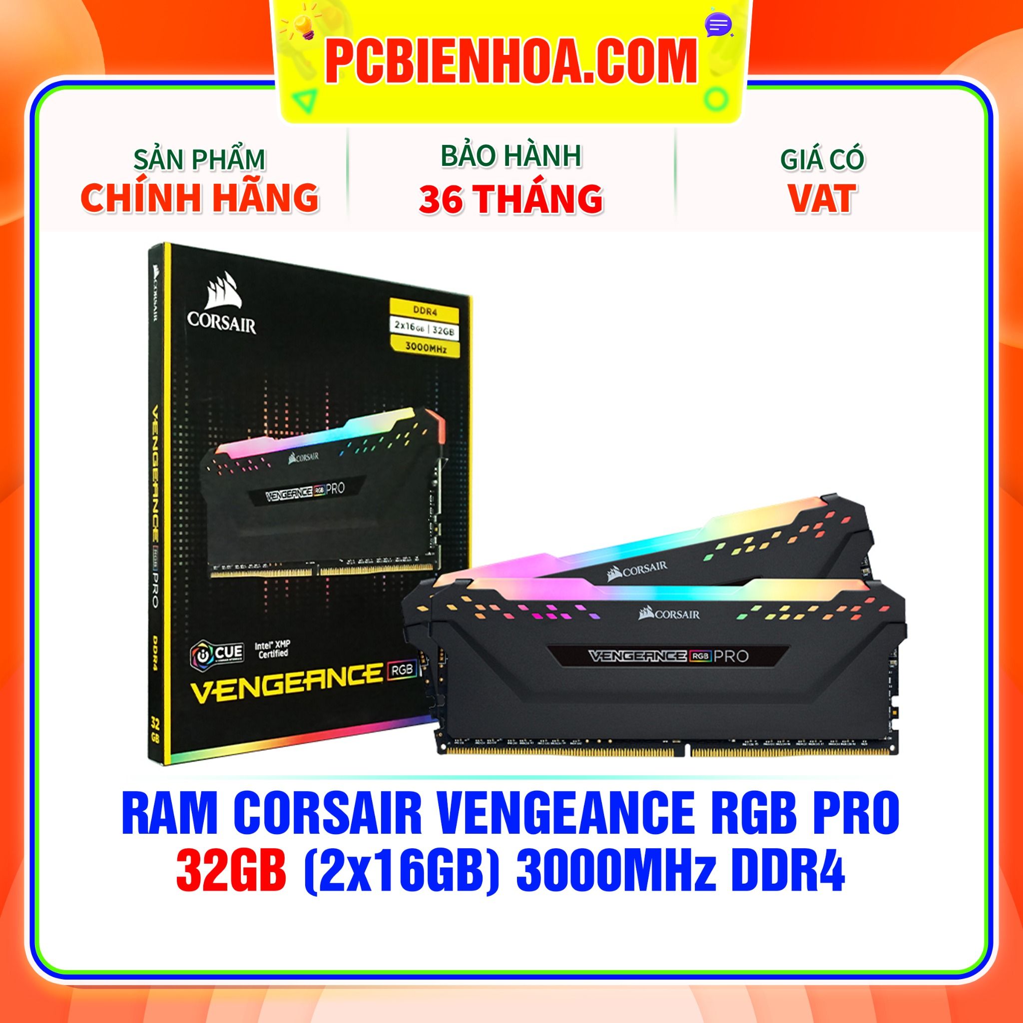  RAM CORSAIR VENGEANCE RGB PRO 32GB (2x16GB) 3000MHz DDR4 C16 