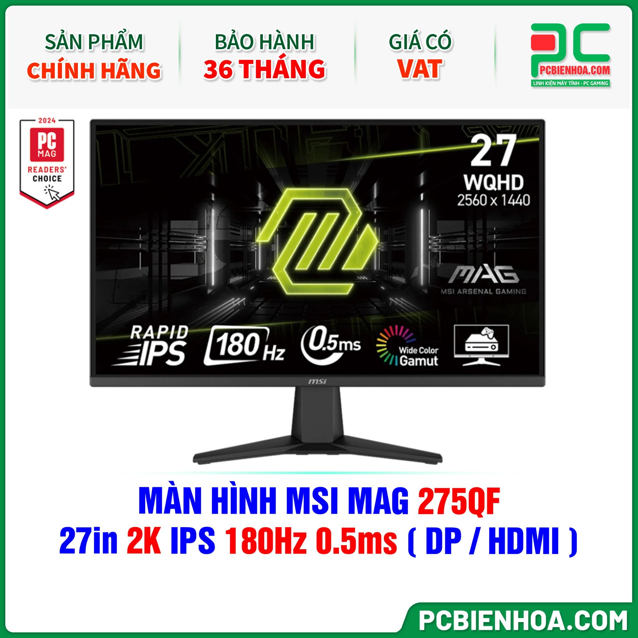 MÀN HÌNH MSI MAG 275QF - 27in 2K IPS 180Hz 0.5ms ( HDMI / DP )