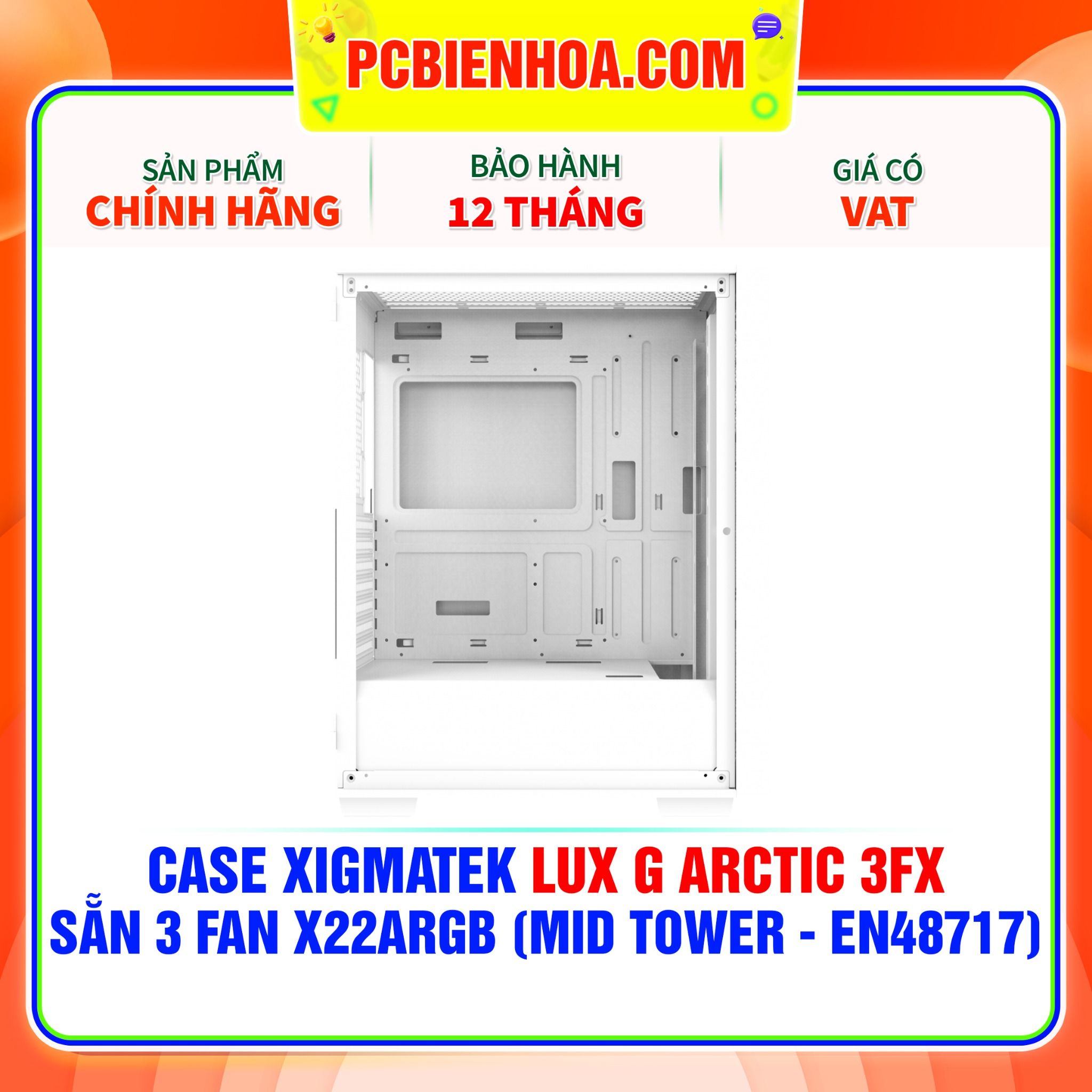  CASE XIGMATEK LUX G ARCTIC 3FX - SẴN 3 FAN X22ARGB ( MID TOWER - EN48717 ) 