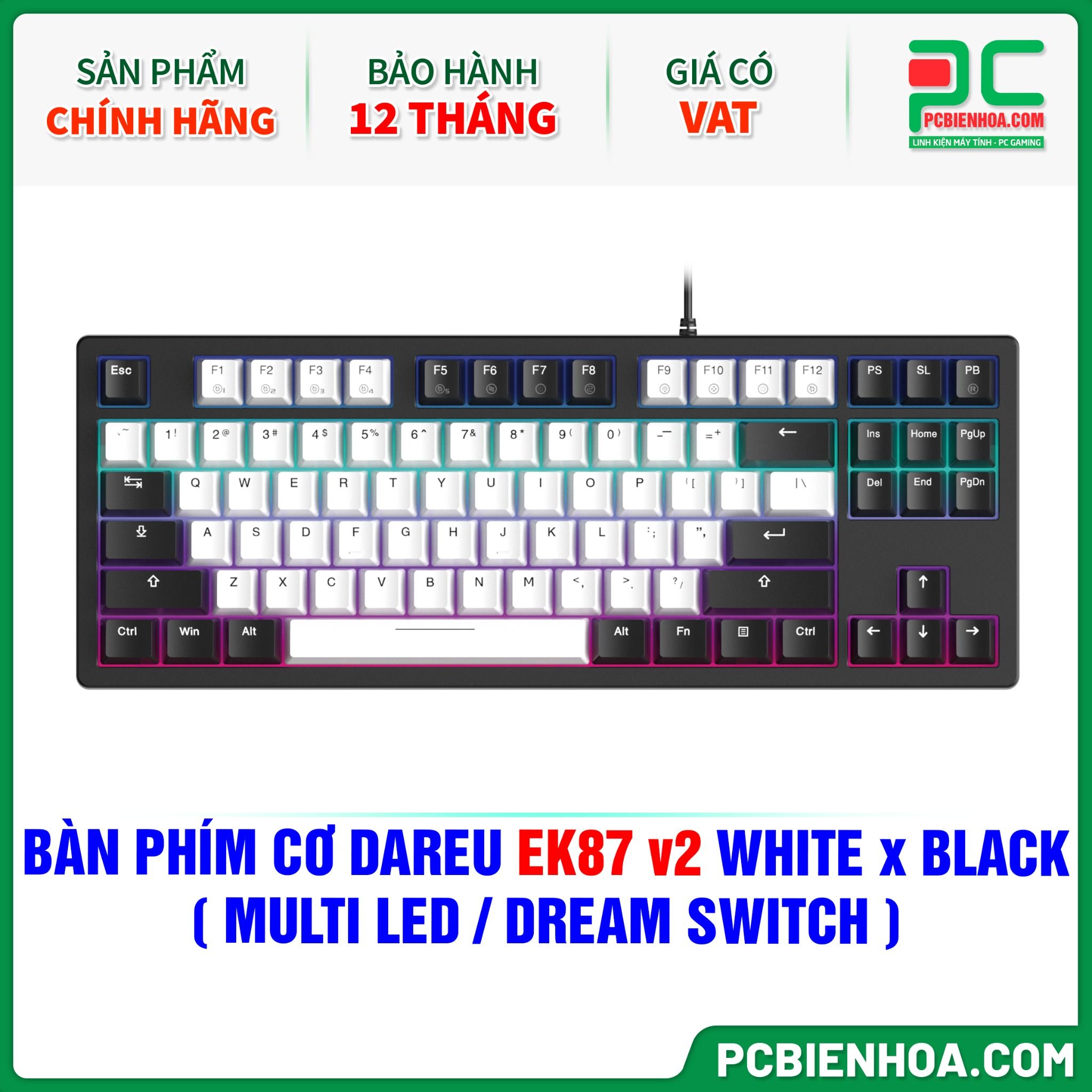 BÀN PHÍM CƠ DAREU EK87 v2 WHITE x BLACK ( MULTI LED / DREAM SWITCH )