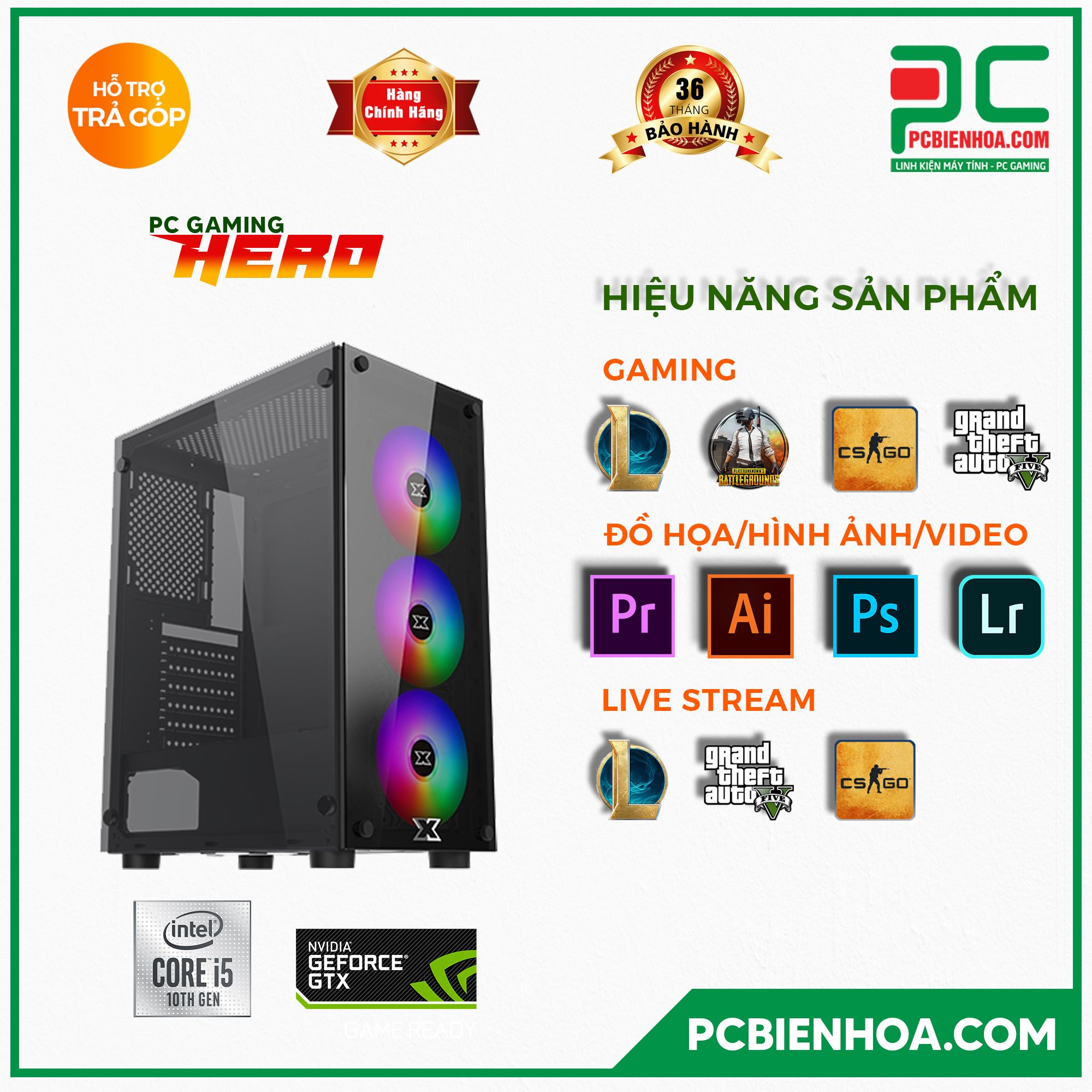 PCGAMING HERO ( CORE i5 10400F / B460 / 1650 / 16GB / 128GB / 550W )