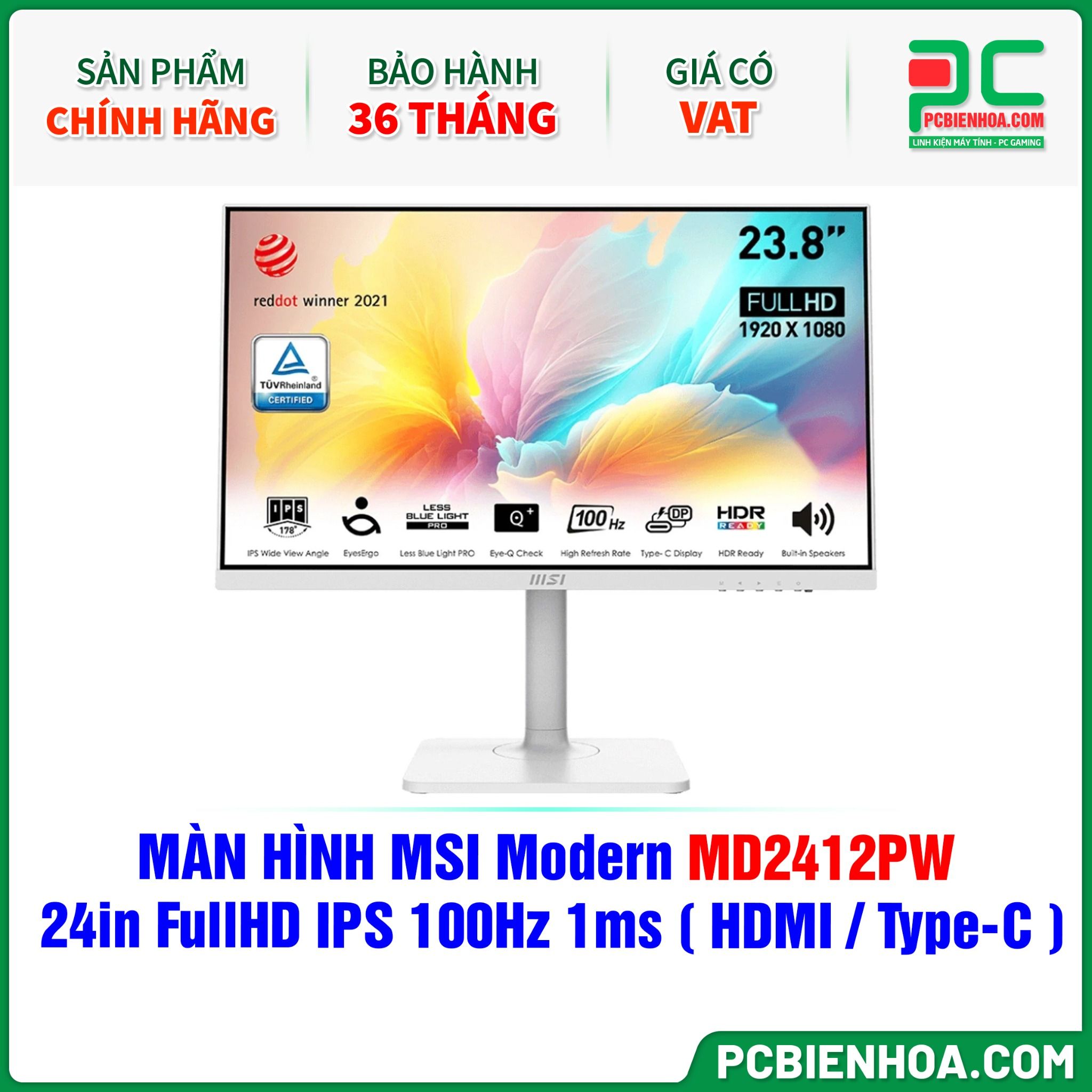 MÀN HÌNH MSI Modern MD2412PW TRẮNG - 24in FullHD IPS 100Hz 1ms ( HDMI / USB Type-C )