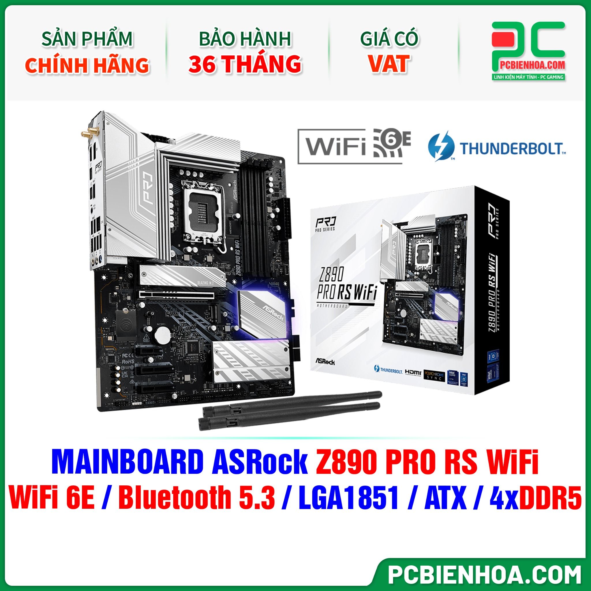 DDR5 - MAINBOARD ASRock Z890 PRO RS WiFi ( WiFi 6E / Bluetooth 5.3 / LGA1851 / ATX / 4xDDR5 )