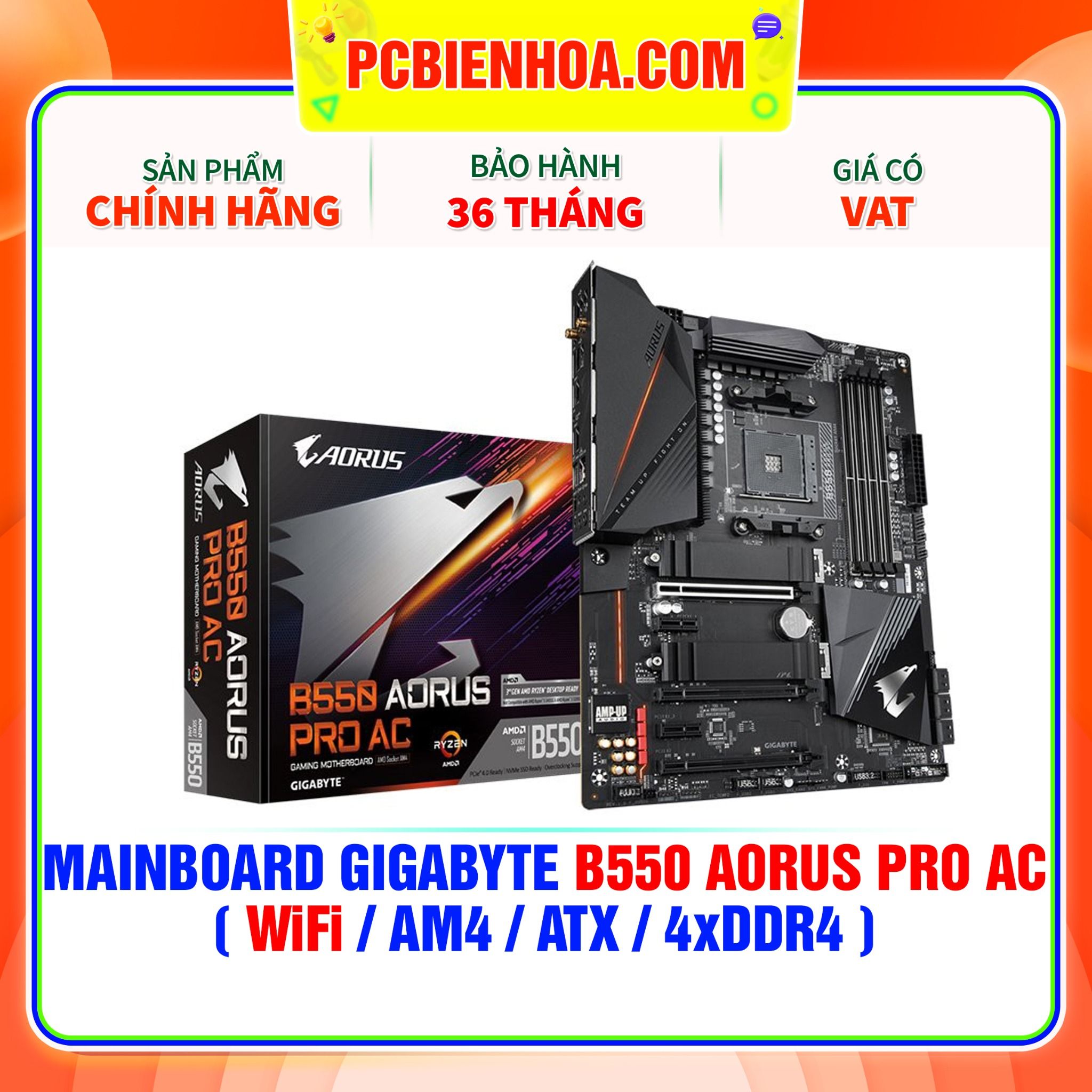  MAINBOARD GIGABYTE B550 AORUS PRO AC ( WiFi / AM4 / ATX / 4xDDR4 ) 