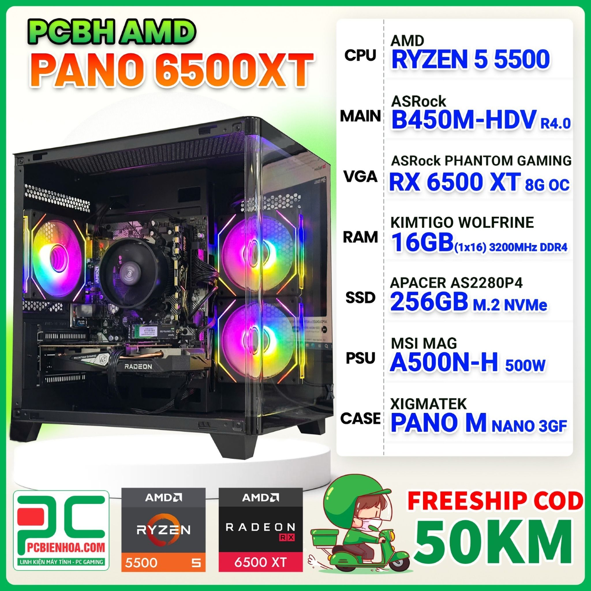 PCBH AMD PANO RYZEN 5 5500 / B450M / RX 6500 XT 8GB / 16GB / 256GB
