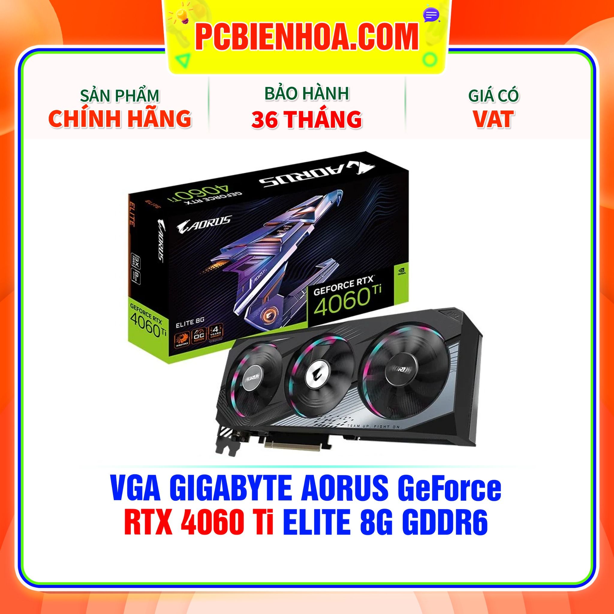  VGA GIGABYTE AORUS GeForce RTX 4060 Ti ELITE 8G GDDR6 (GV-N406TAORUS E-8GD) 