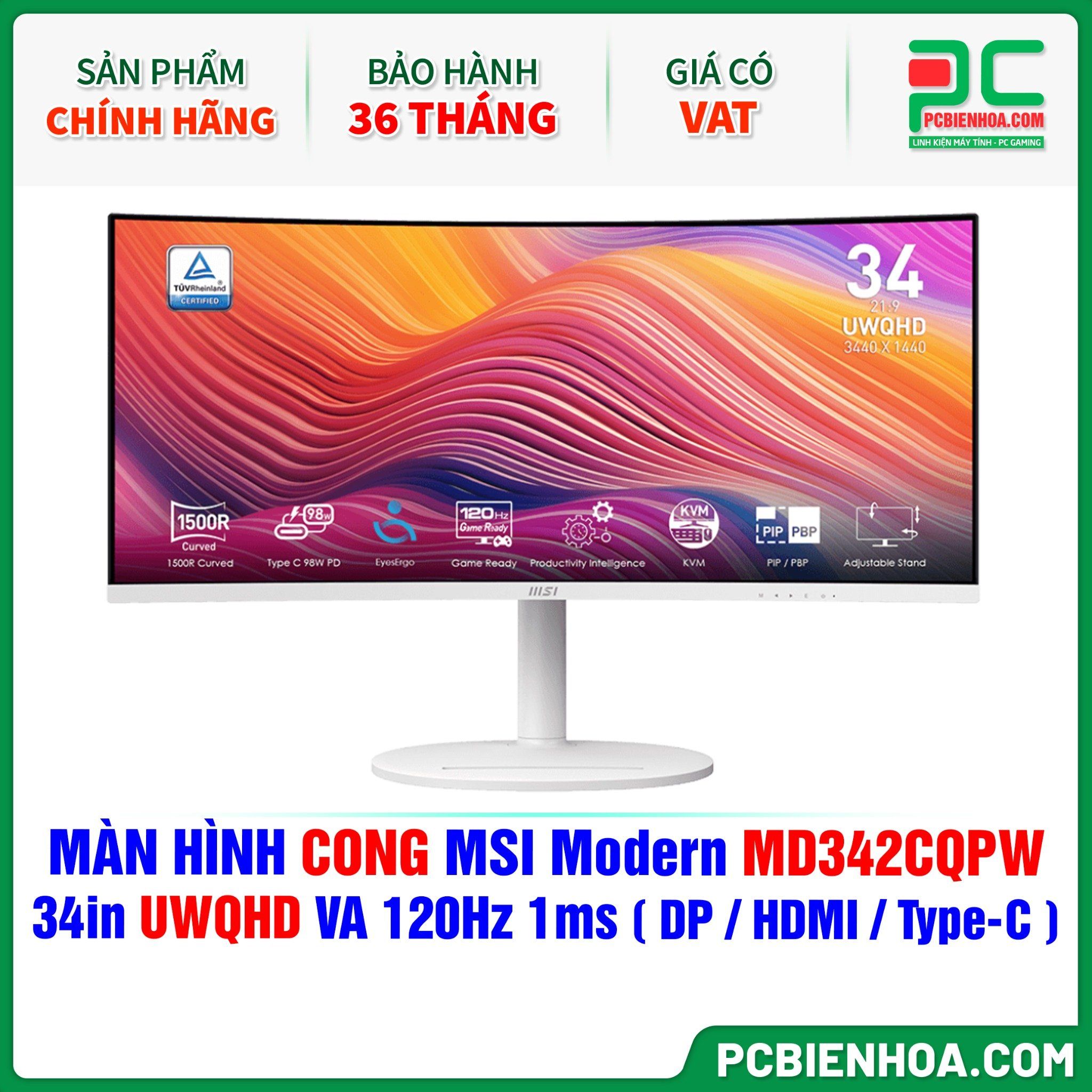 MÀN HÌNH CONG MSI Modern MD342CQPW - 34in UWQHD VA 120Hz 1ms ( DP / HDMI / USB Type-C )