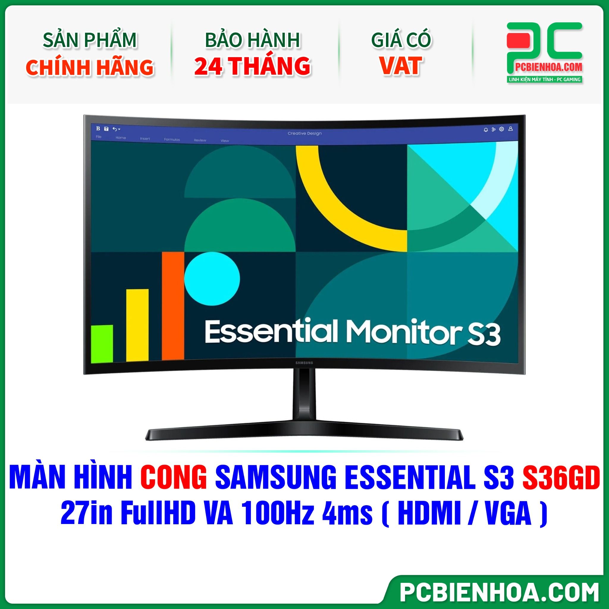 MÀN HÌNH CONG SAMSUNG ESSENTIAL S3 S36GD - 27in FullHD VA 100Hz 4ms ( HDMI / VGA ) - LS27D366GAEXXV