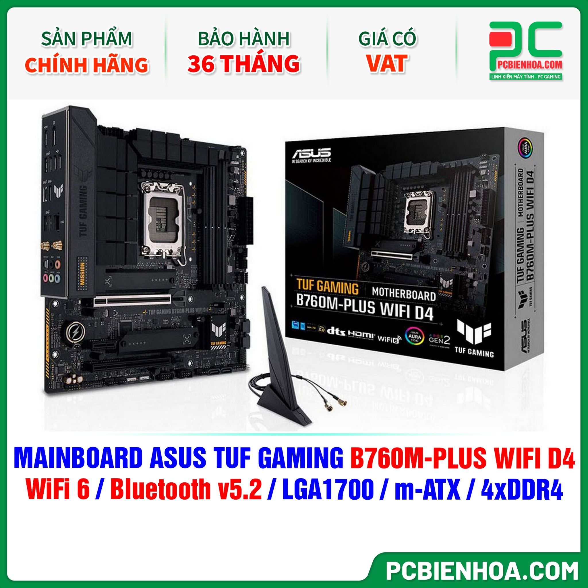 MAINBOARD ASUS TUF GAMING B760M-PLUS WIFI D4 ( WiFi 6 / Bluetooth v5.2 / LGA1700 / m-ATX / 4xDDR4 )
