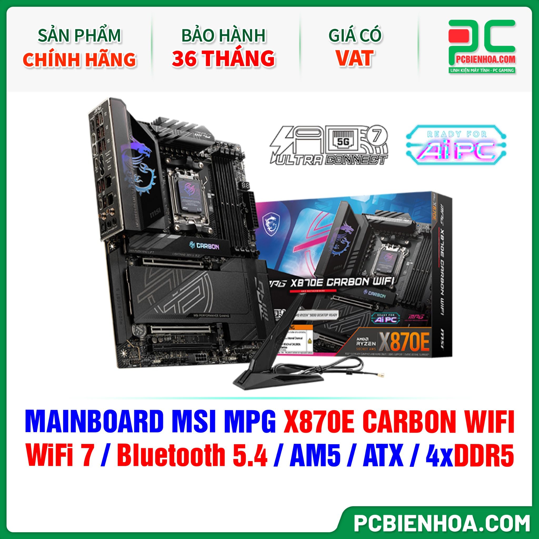 DDR5 - MAINBOARD MSI MPG X870E CARBON WIFI ( WiFi 7 / Bluetooth 5.4 / AM5 / ATX / 4xDDR5 )