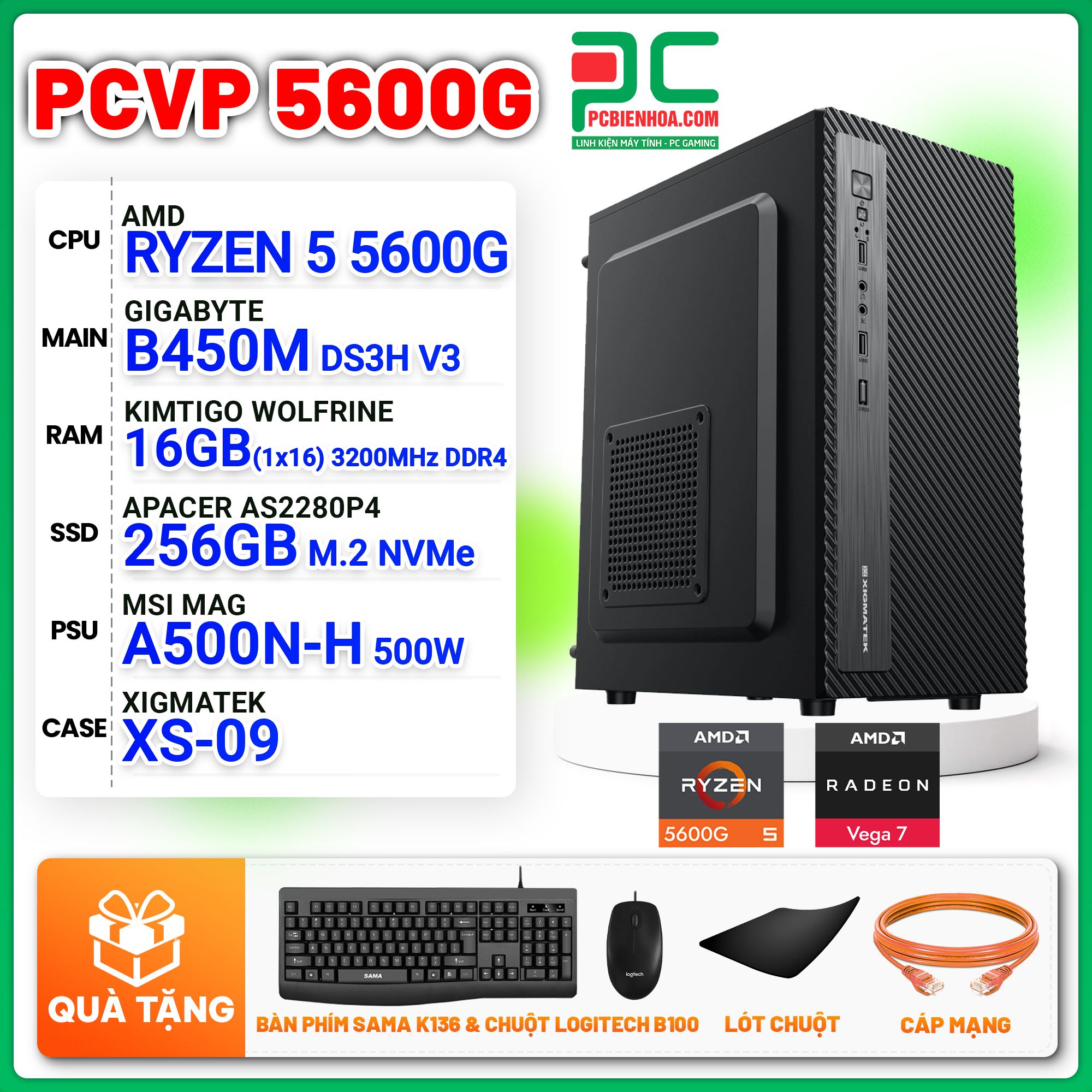MÁY TÍNH VĂN PHÒNG AMD RYZEN 5 5600G / B450M / 16GB / 256GB