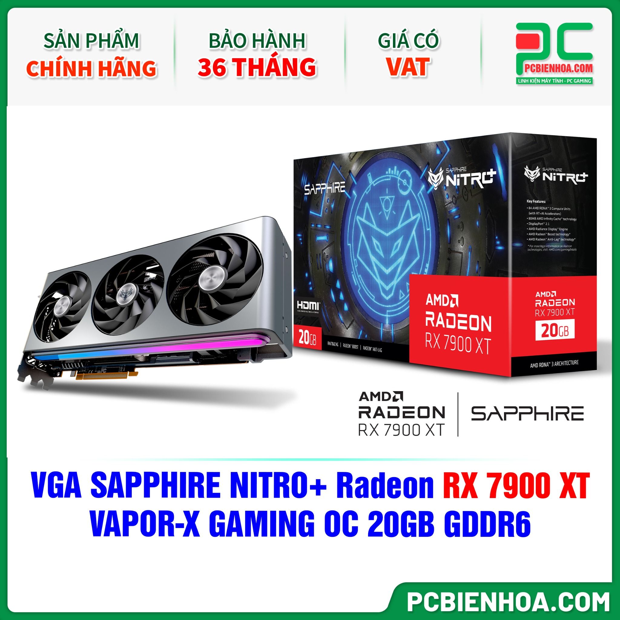 VGA SAPPHIRE NITRO+ Radeon RX 7900 XT VAPOR-X GAMING OC 20GB GDDR6 (11323-01-40G)