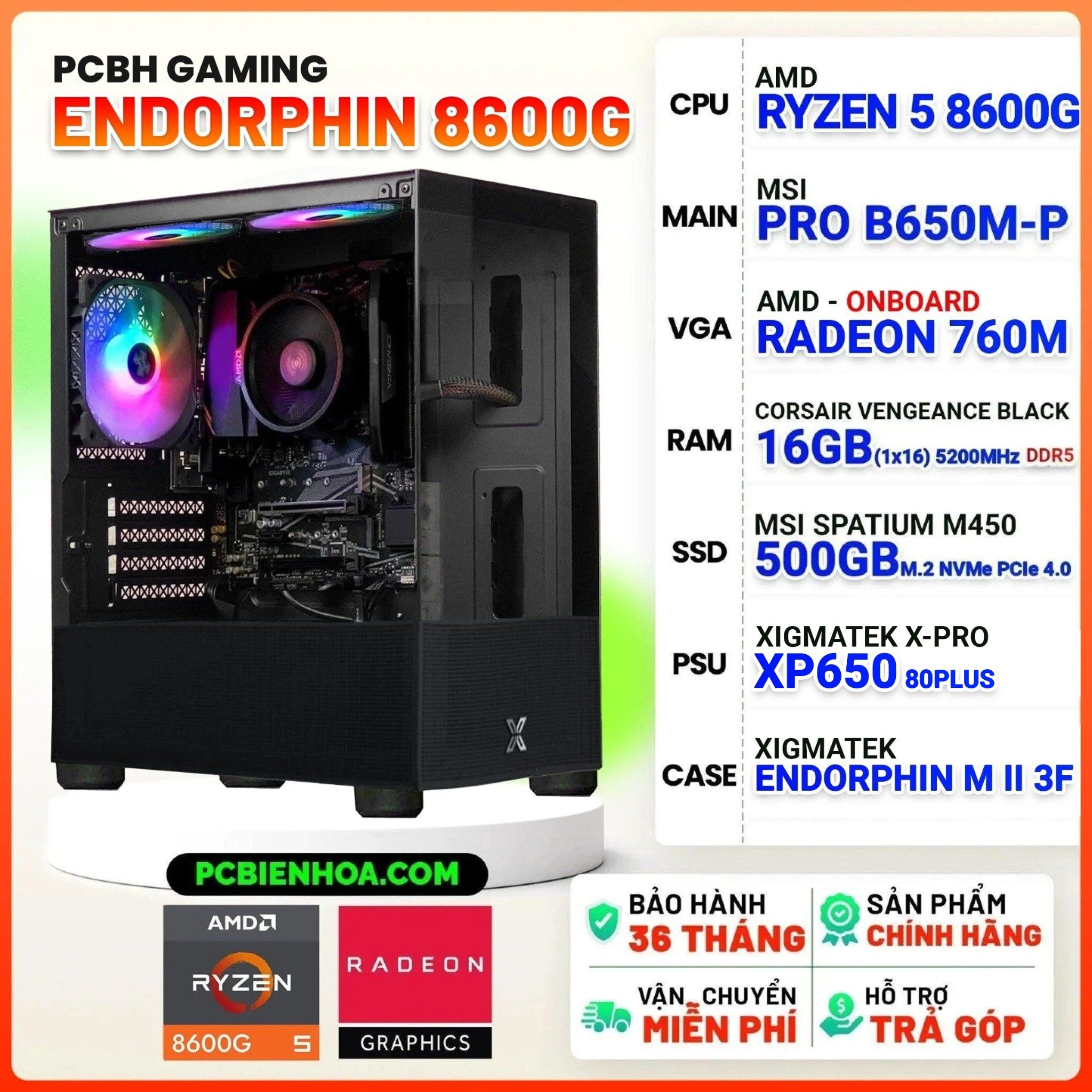  PCBH AMD ENDORPHIN RYZEN 5 8600G / B650M / 16GB / 500GB 