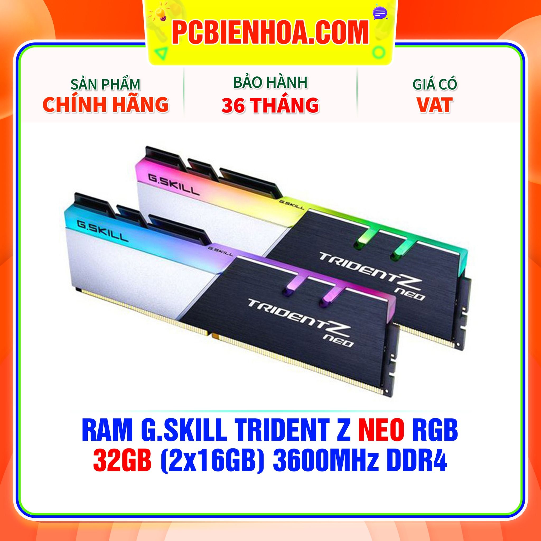  Ram G.Skill Trident Z Neo RGB 32GB (2x16GB) 3600Mhz DDR4 (F4-3600C18D-32GTZN) 