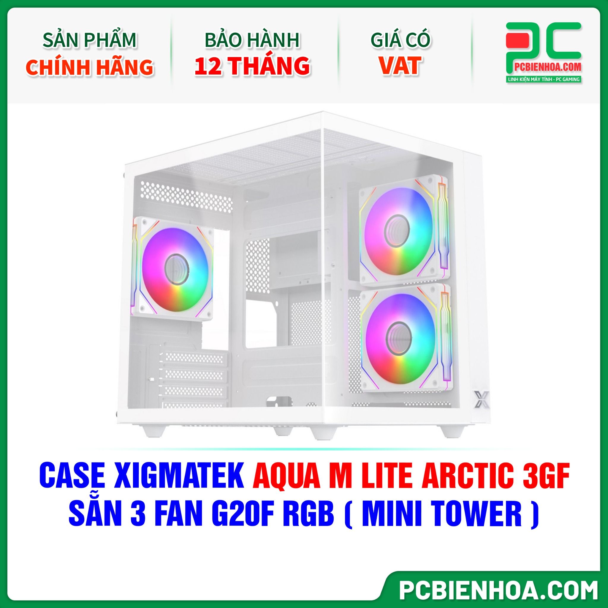 CASE XIGMATEK AQUA M LITE ARCTIC 3GF - SẴN 3 FAN G20F RGB ( MINI TOWER - EN44168 )
