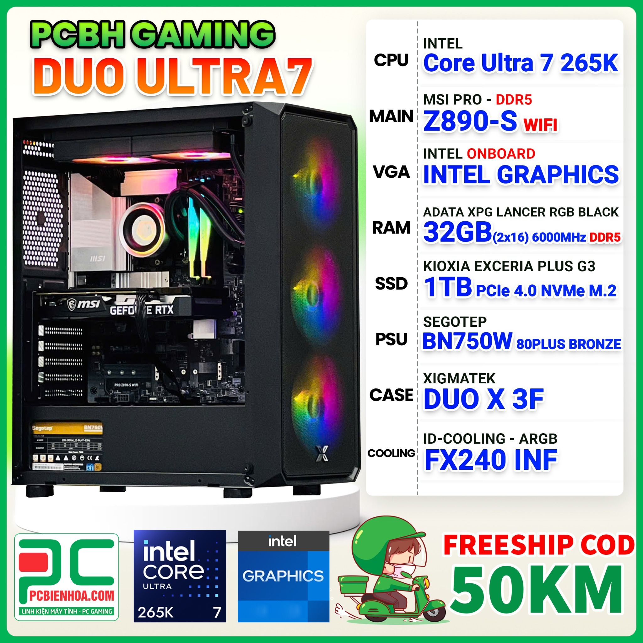 PCBH GAMING DUO CORE ULTRA 7 265K / Z890-S WiFi / 32GB DDR5 / 1TB