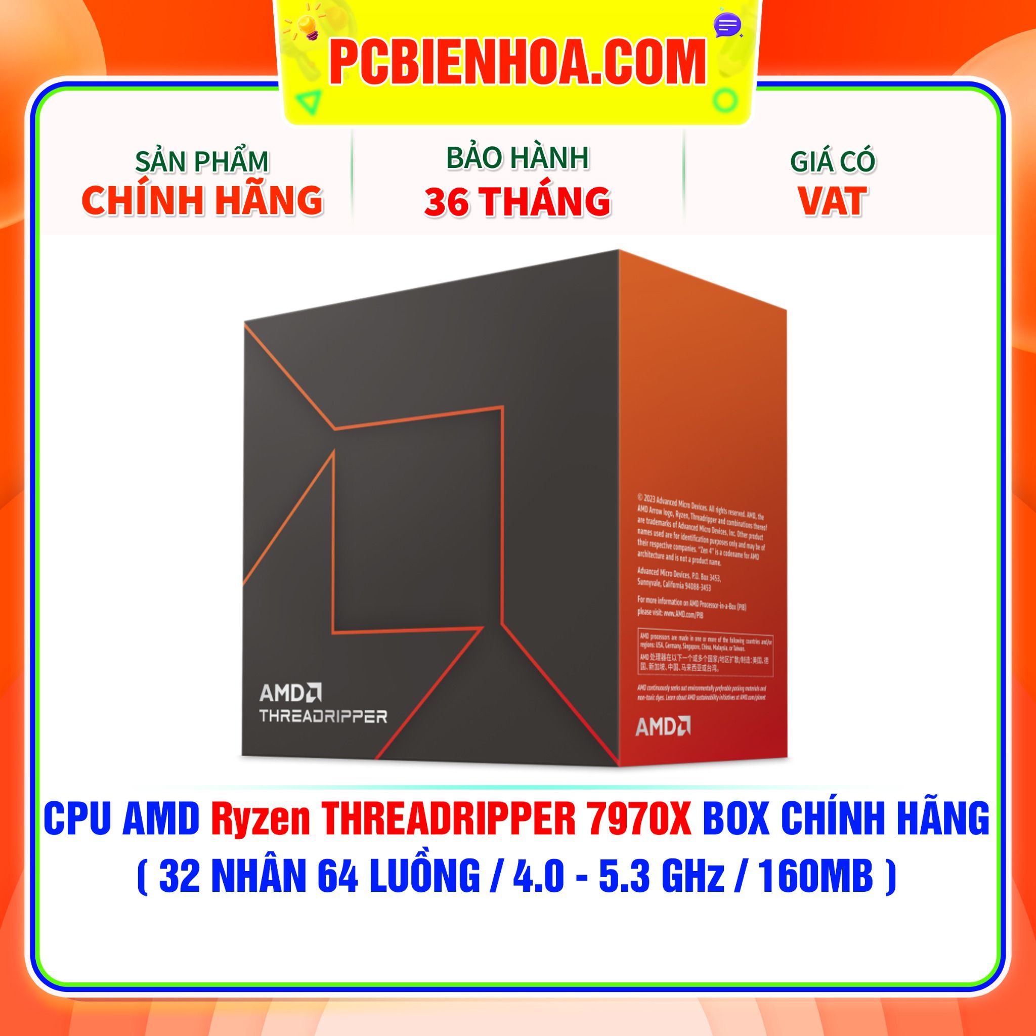  CPU AMD Ryzen THREADRIPPER 7970X BOX CHÍNH HÃNG ( 32 NHÂN 64 LUỒNG / 4.0 - 5.3 GHz / 160MB ) 