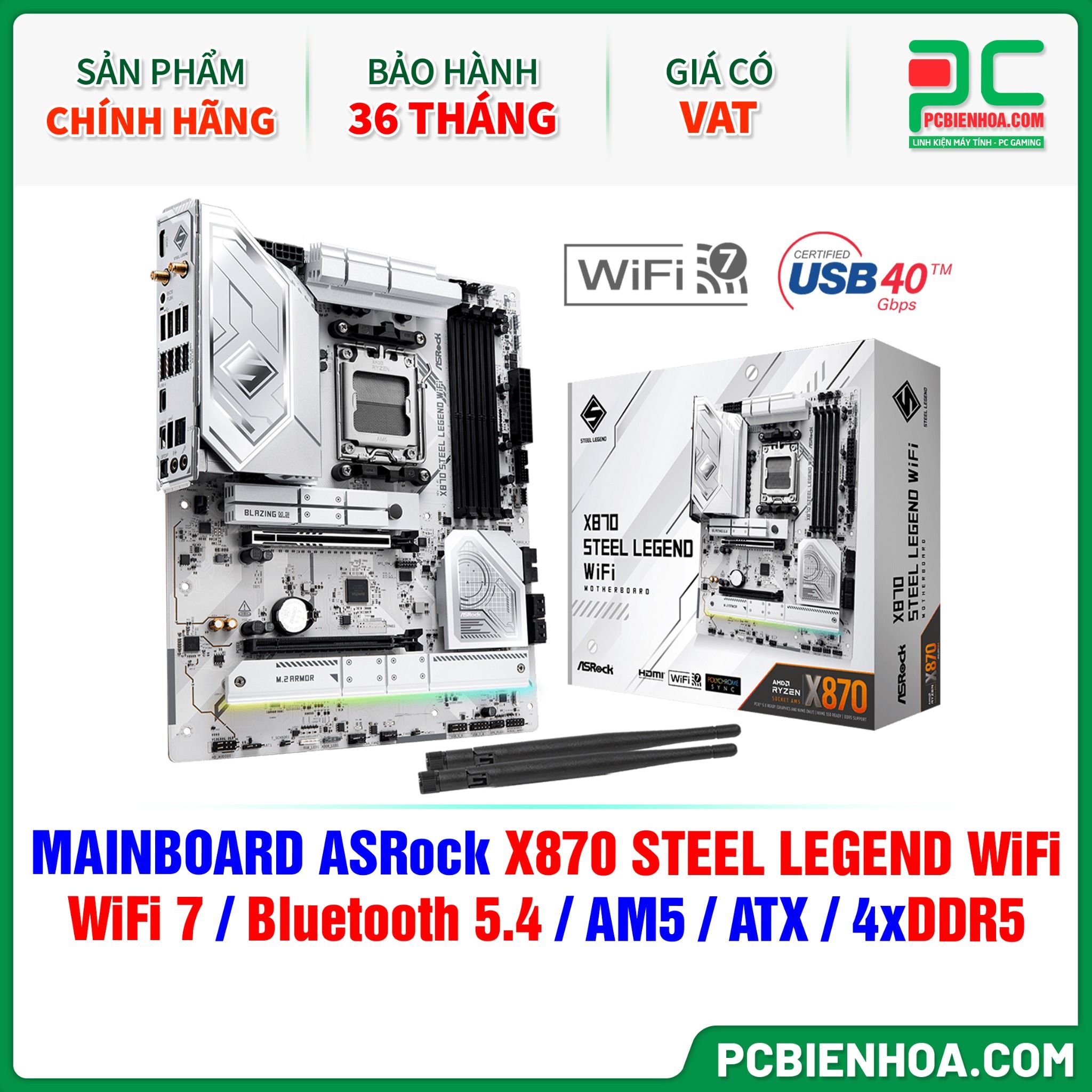 DDR5 - MAINBOARD ASRock X870 STEEL LEGEND WiFi ( WiFi 7 / Bluetooth 5.4 / AM5 / ATX / 4xDDR5 )