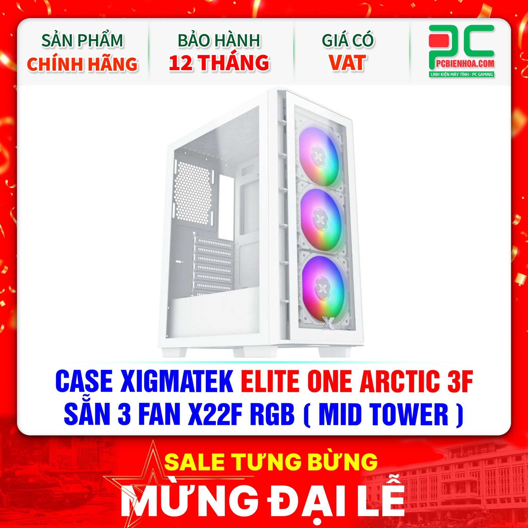 THANH LÝ - CASE XIGMATEK ELITE ONE ARCTIC 3F - SẴN 3 FAN X22F RGB ( MID TOWER - EN0846 )