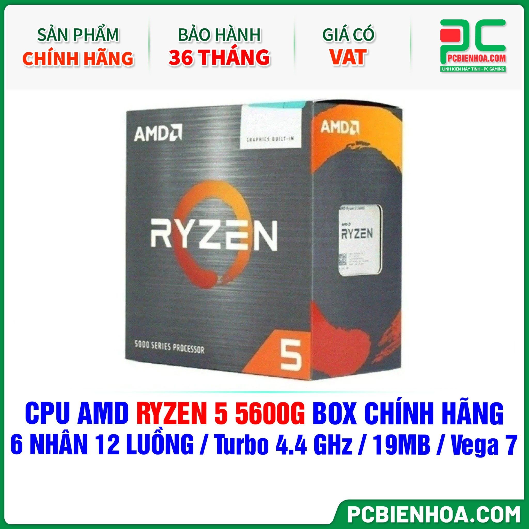 CPU AMD RYZEN 5 5600G BOX CHÍNH HÃNG ( 6 NHÂN 12 LUỒNG / Turbo 4.4 GHz / 19MB / Vega 7 Graphics )