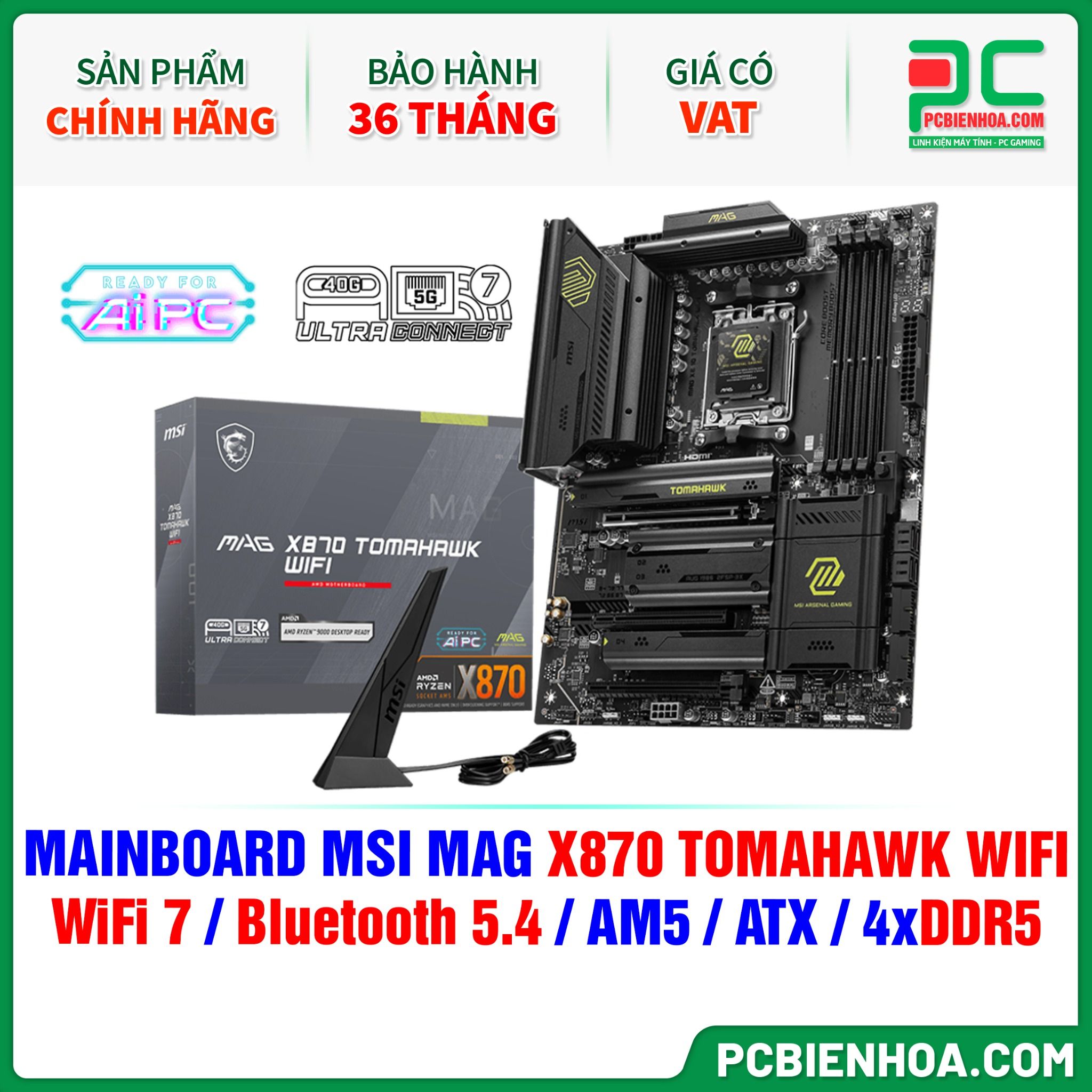 DDR5 - MAINBOARD MSI MAG X870 TOMAHAWK WIFI ( WiFi 7 / Bluetooth 5.4 / AM5 / ATX / 4xDDR5 )