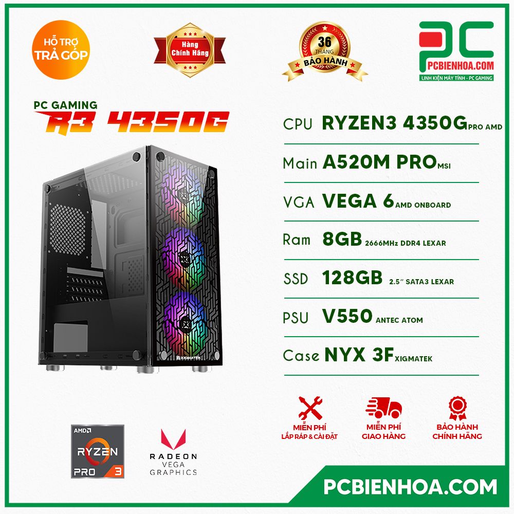 PC GAMING R3 4350G ( RYZEN 3 PRO 4350G / A520 / 8GB / 128GB )