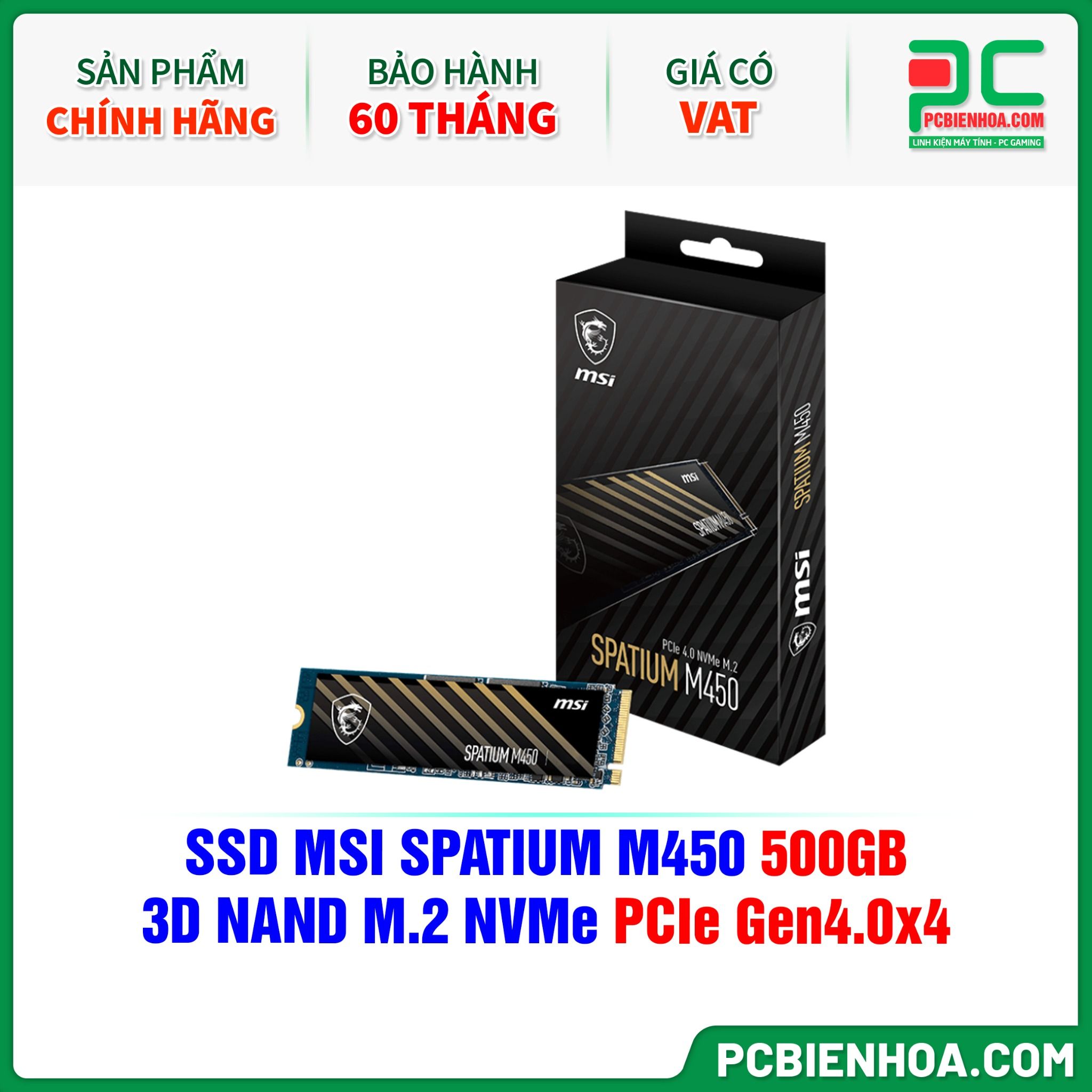 SSD MSI SPATIUM M450 500GB - 3D NAND M.2 NVMe PCIe Gen4.0x4