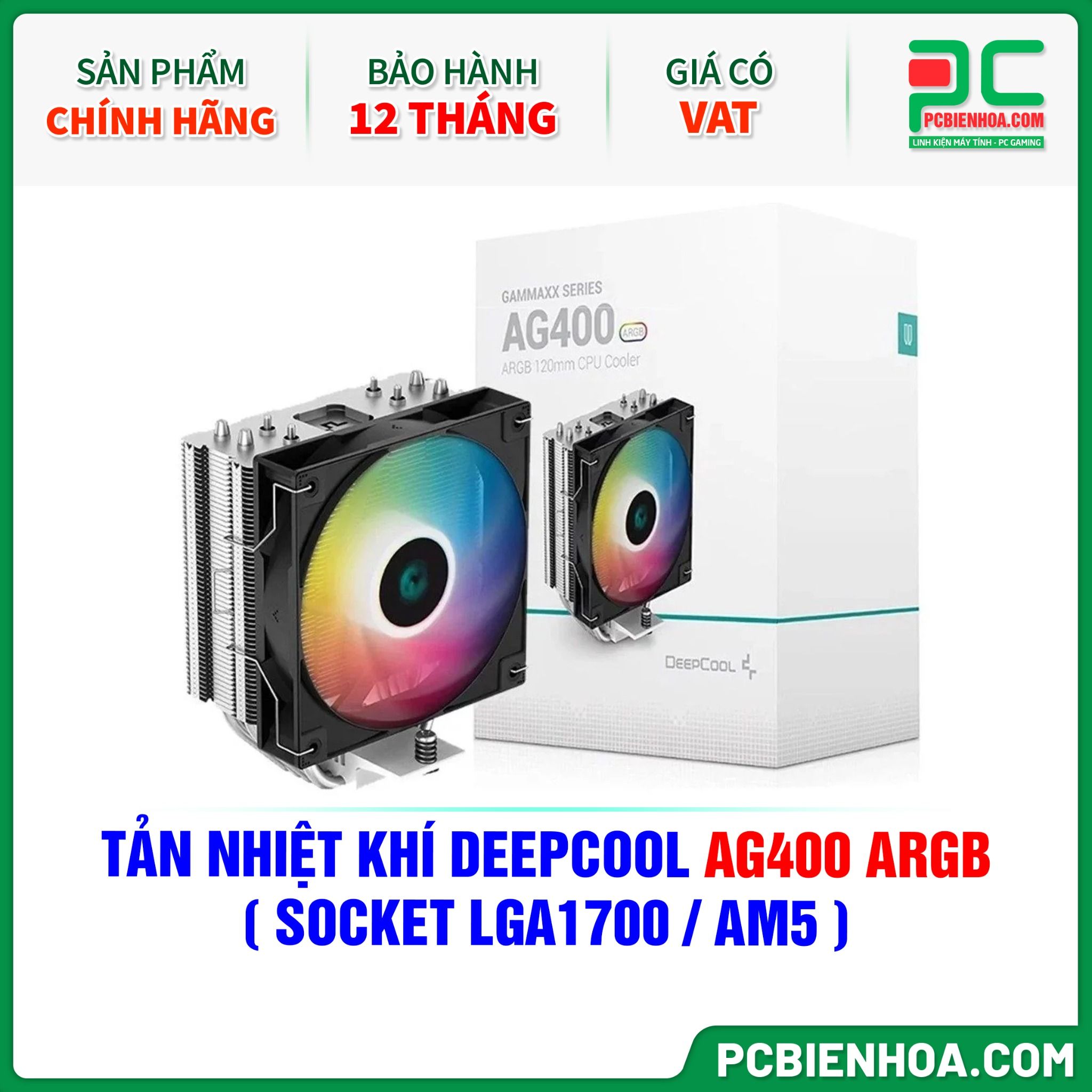 TẢN NHIỆT KHÍ DEEPCOOL AG400 ARGB ( HỖ TRỢ SOCKET LGA1700 / AM5 )