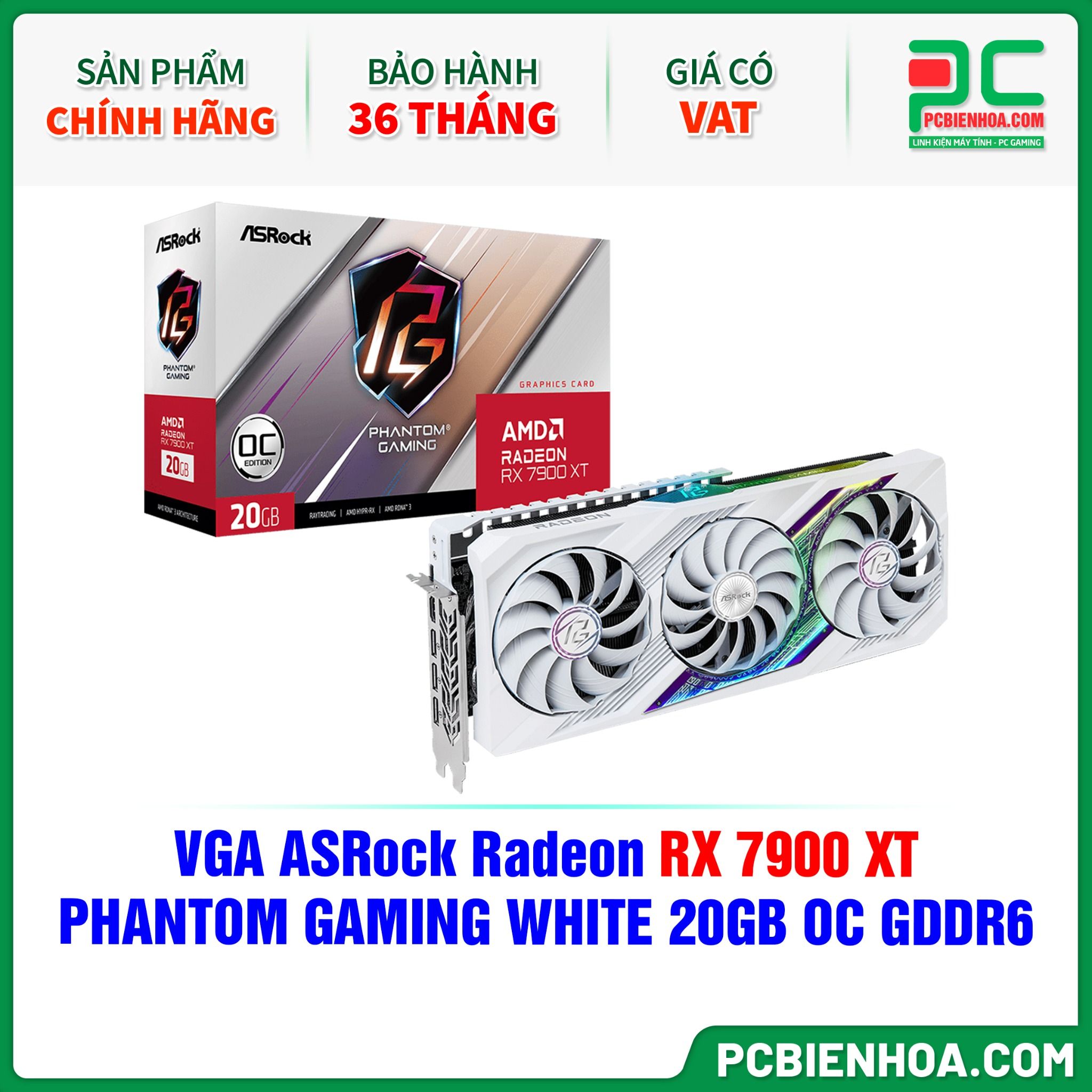 VGA ASRock Radeon RX 7900 XT PHANTOM GAMING WHITE 20GB OC GDDR6 ( RX7900XT PGW 20GO )
