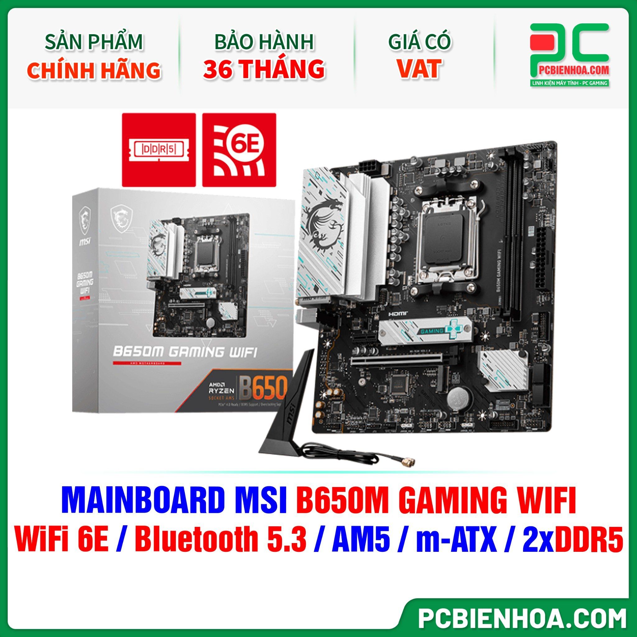DDR5 - MAINBOARD MSI B650M GAMING WIFI ( WiFi 6E / Bluetooth 5.3 / AM5 / m-ATX / 2xDDR5 )