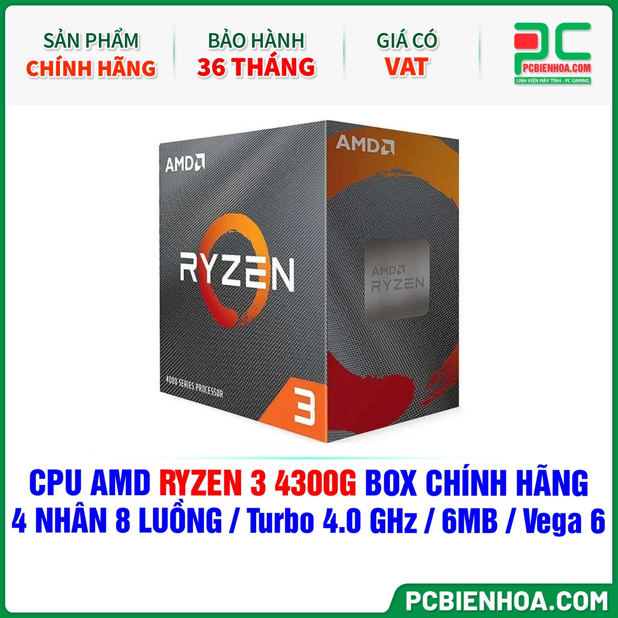 CPU AMD RYZEN 3 4300G BOX CHÍNH HÃNG ( 4 NHÂN 8 LUỒNG / Turbo 4.0 GHz / 6MB / Vega 6 Graphics )