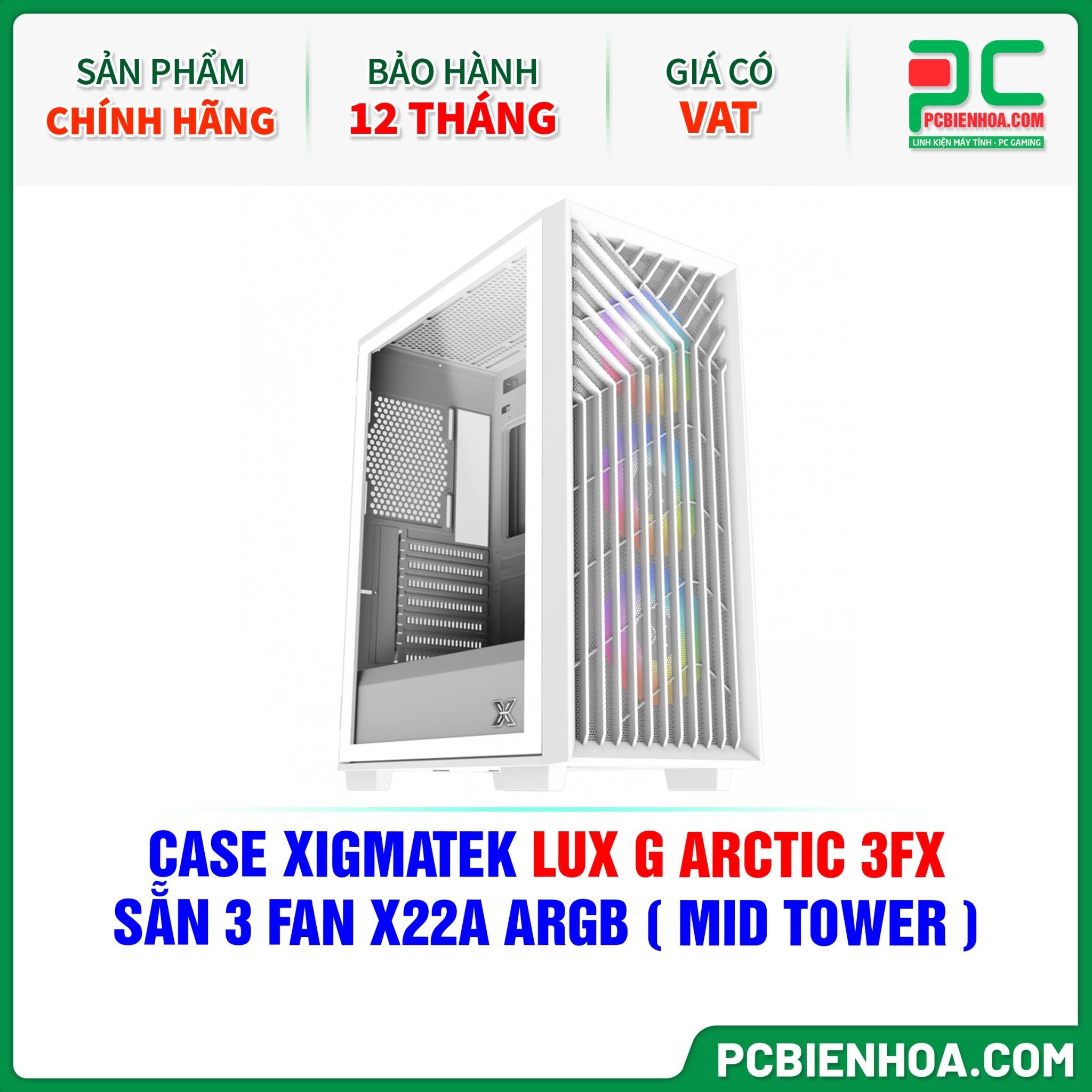 THANH LÝ - CASE XIGMATEK LUX G ARCTIC 3FX - SẴN 3 FAN X22A ARGB ( MID TOWER - EN48717 )