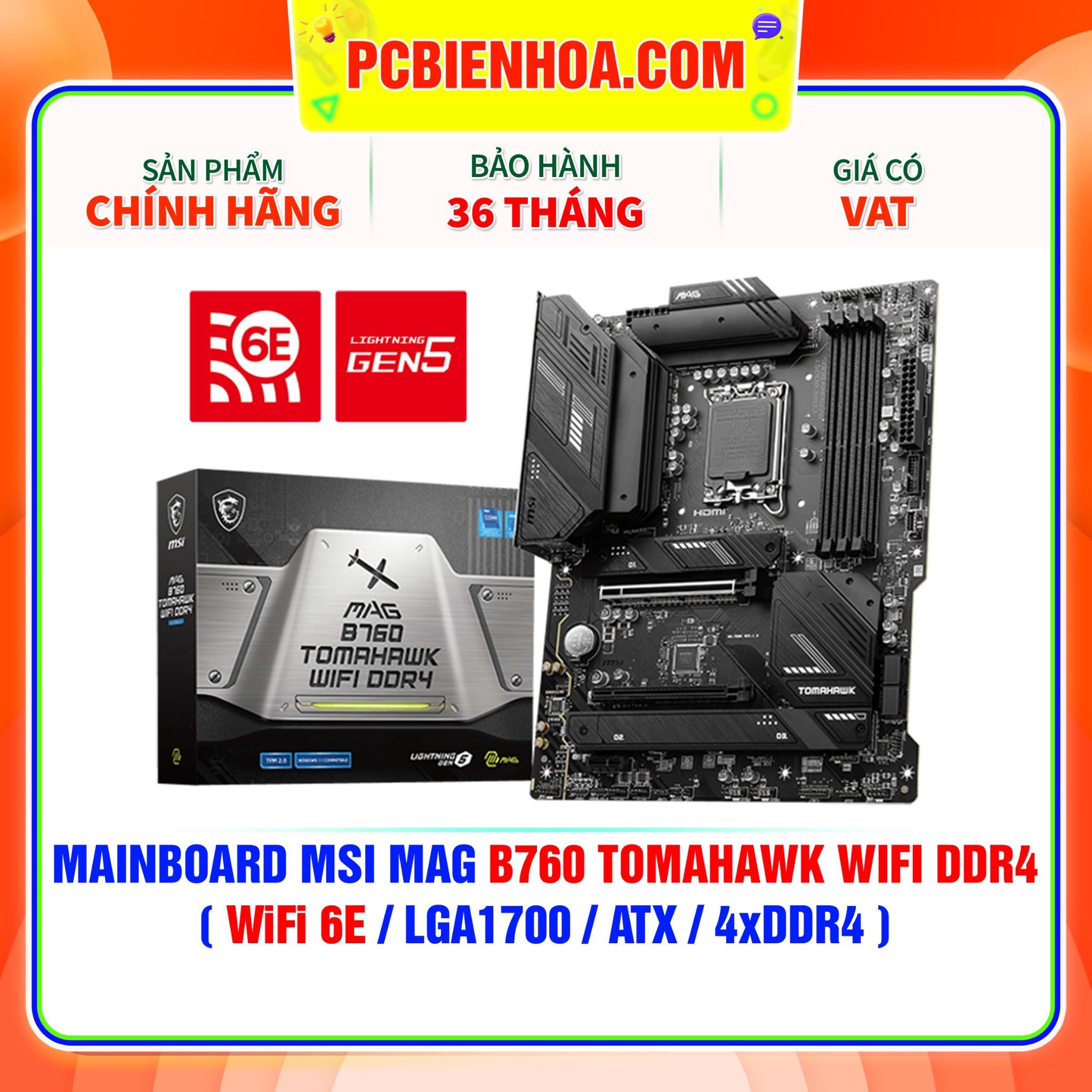  MAINBOARD MSI MAG B760 TOMAHAWK WIFI DDR4 ( WiFi 6E / LGA1700 / ATX / 4xDDR4 ) 