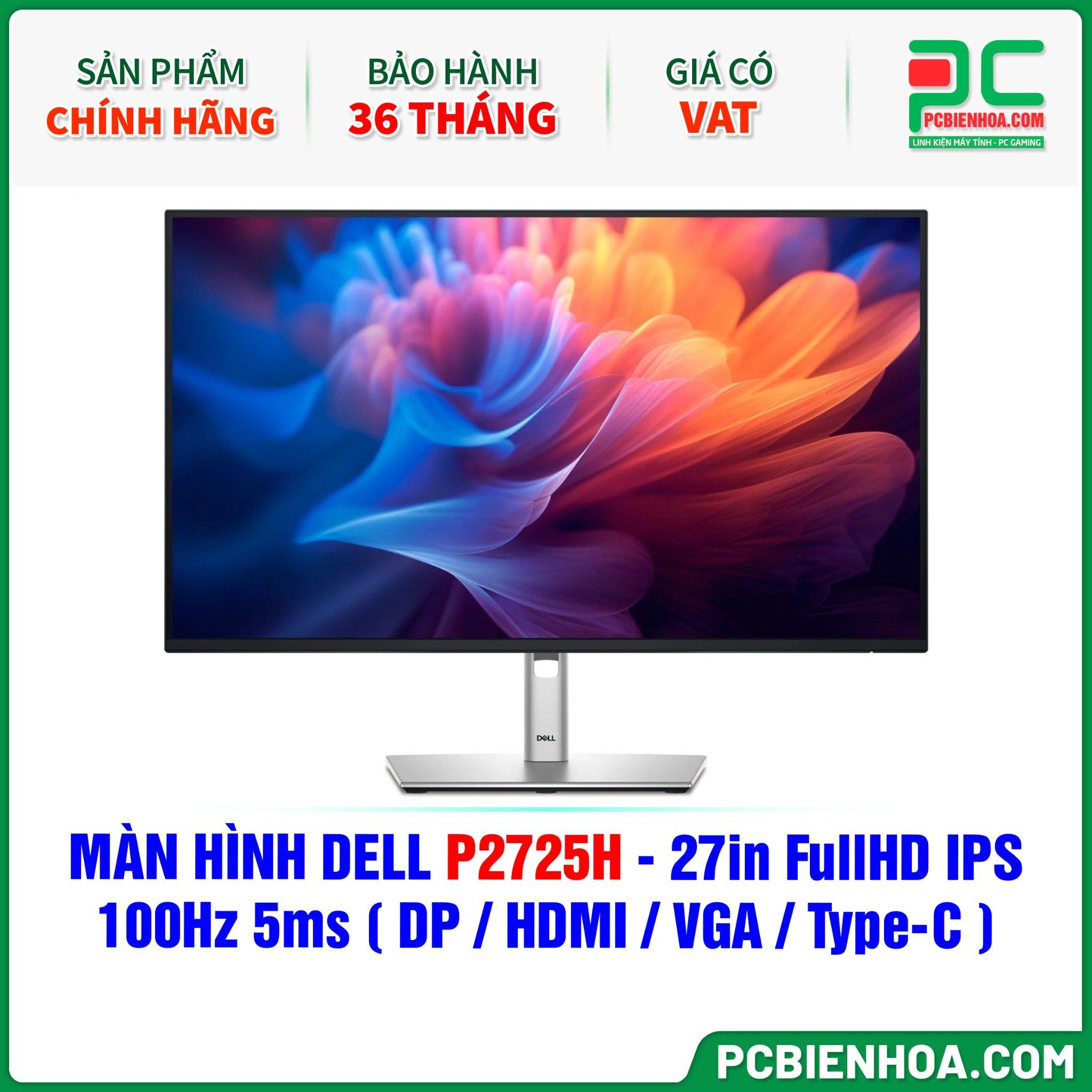 MÀN HÌNH DELL P2725H - 27in FullHD IPS 100Hz 5ms ( DP / HDMI / VGA / USB Type-C )