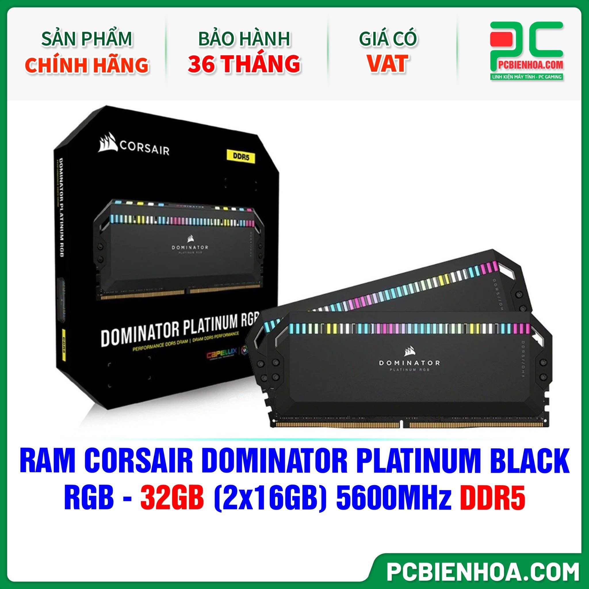 RAM CORSAIR DOMINATOR PLATINUM BLACK RGB - 32GB (2x16GB) 5600MHz (CMT32GX5M2B5600C36)
