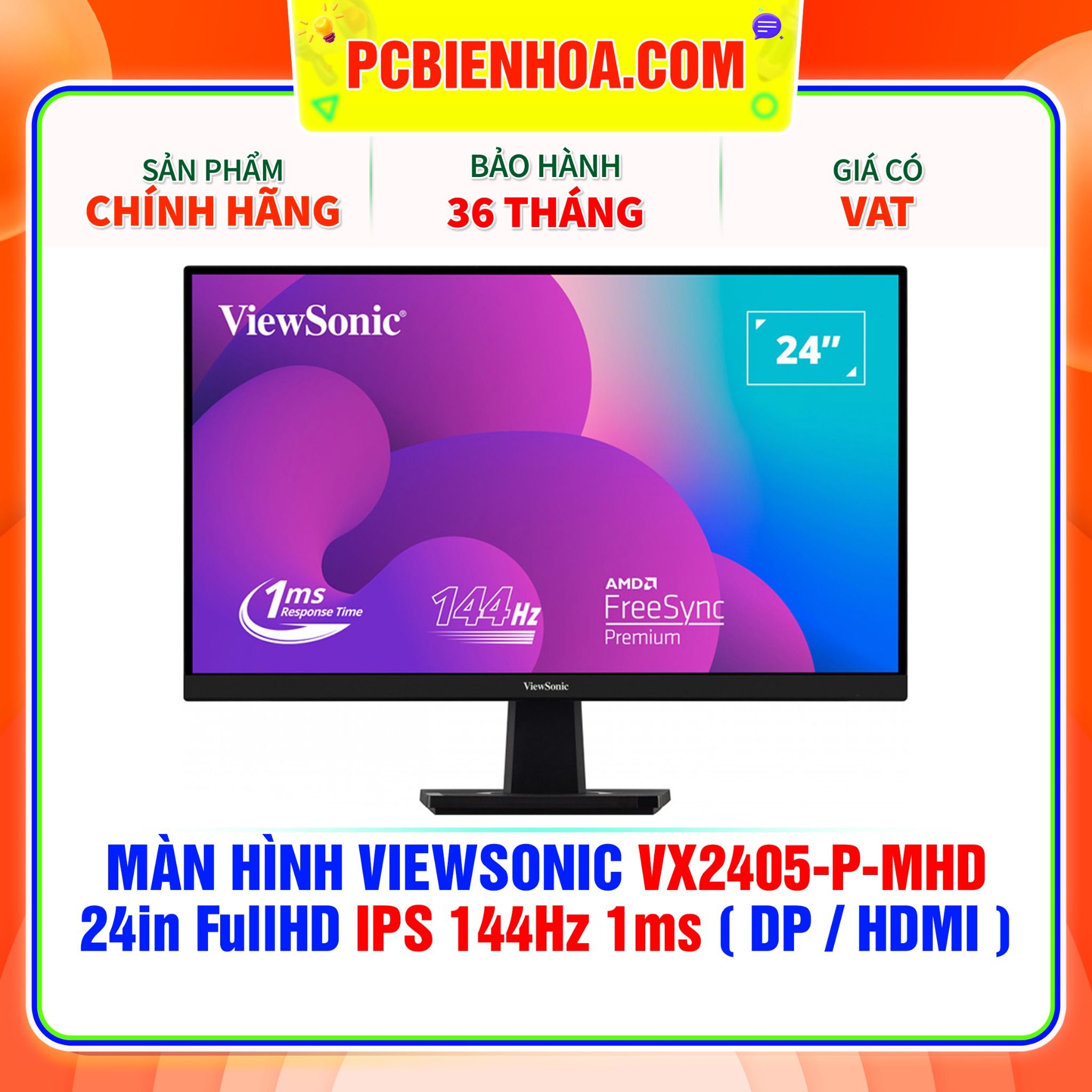  MÀN HÌNH VIEWSONIC VX2405-P-MHD 24in FullHD IPS 144Hz 1ms ( DP / HDMI ) 