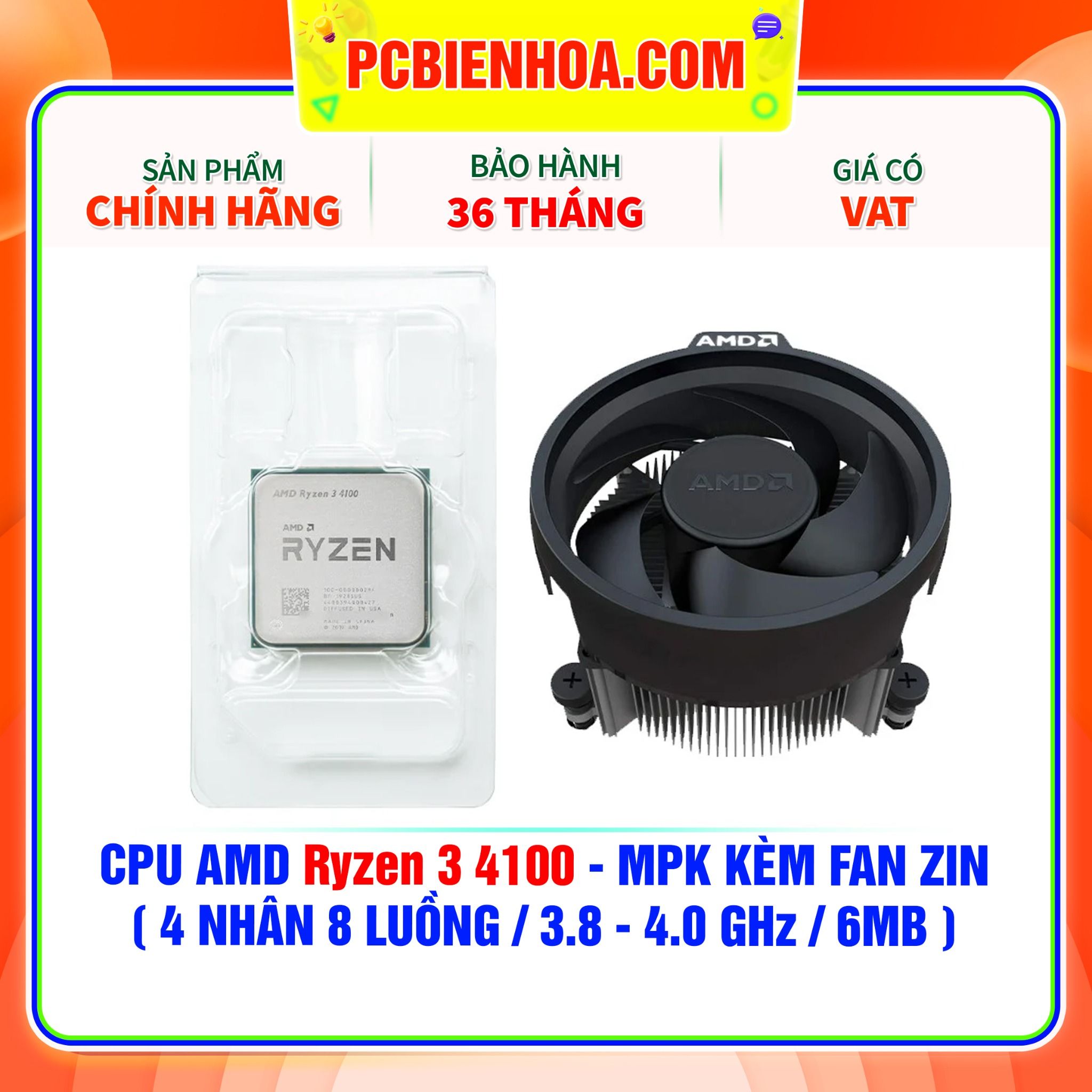  CPU AMD Ryzen 3 4100 - MPK KÈM FAN ZIN ( 4 NHÂN 8 LUỒNG / 3.8 - 4.0 GHz / 6MB ) 
