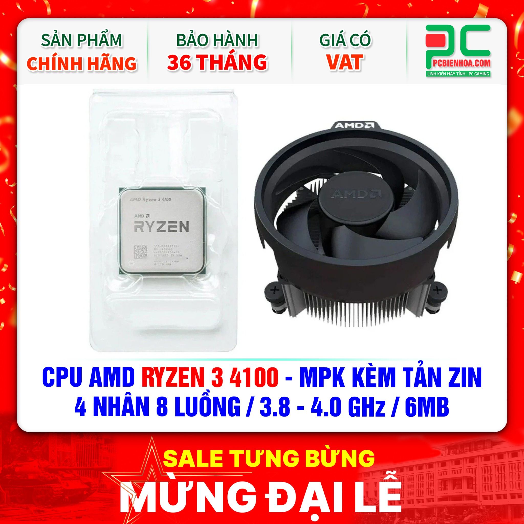 CPU AMD Ryzen 3 4100 - MPK KÈM TẢN ZIN ( 4 NHÂN 8 LUỒNG / 3.8 - 4.0 GHz / 6MB )
