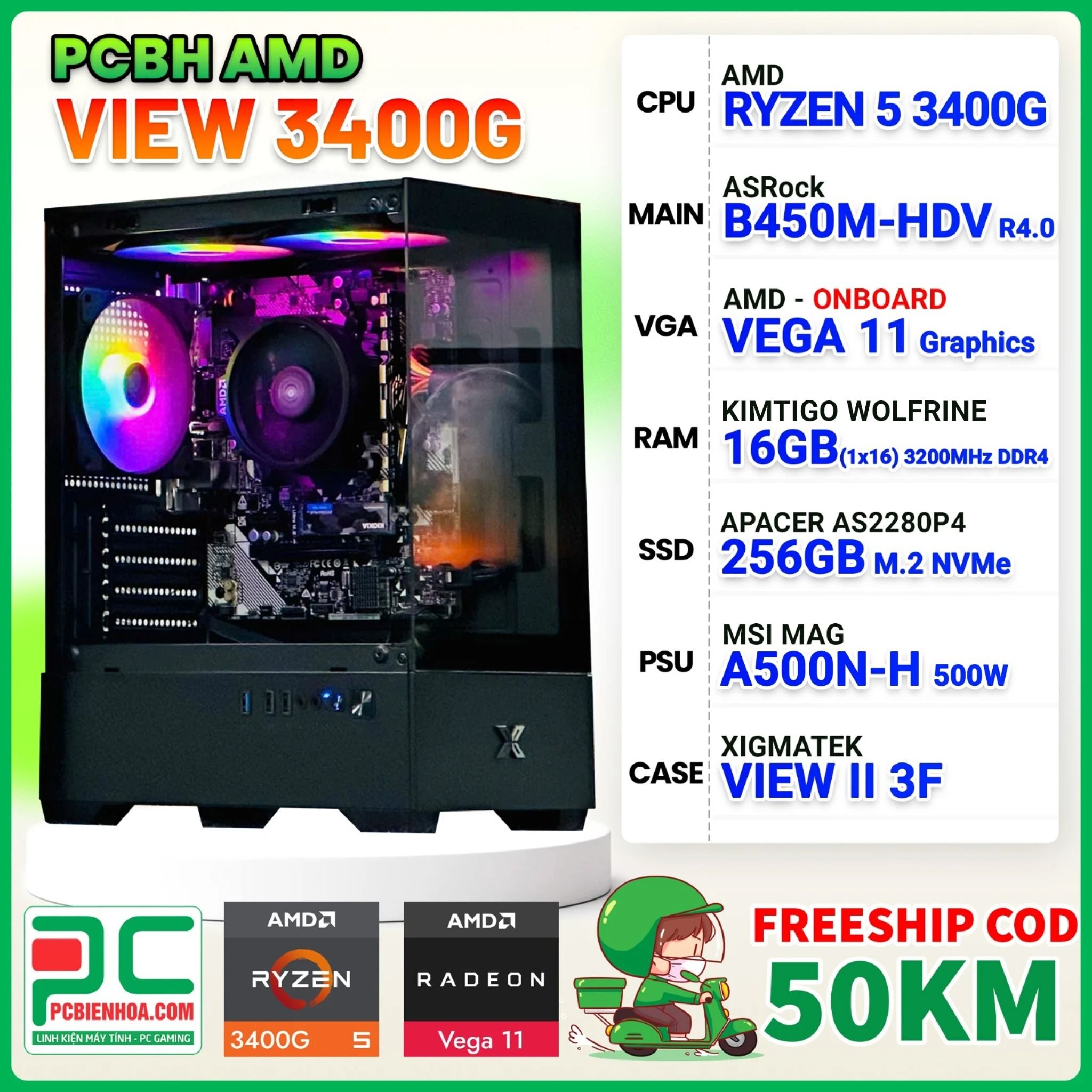 PCBH AMD VIEW RYZEN 5 3400G / B450M / 16GB / 256GB