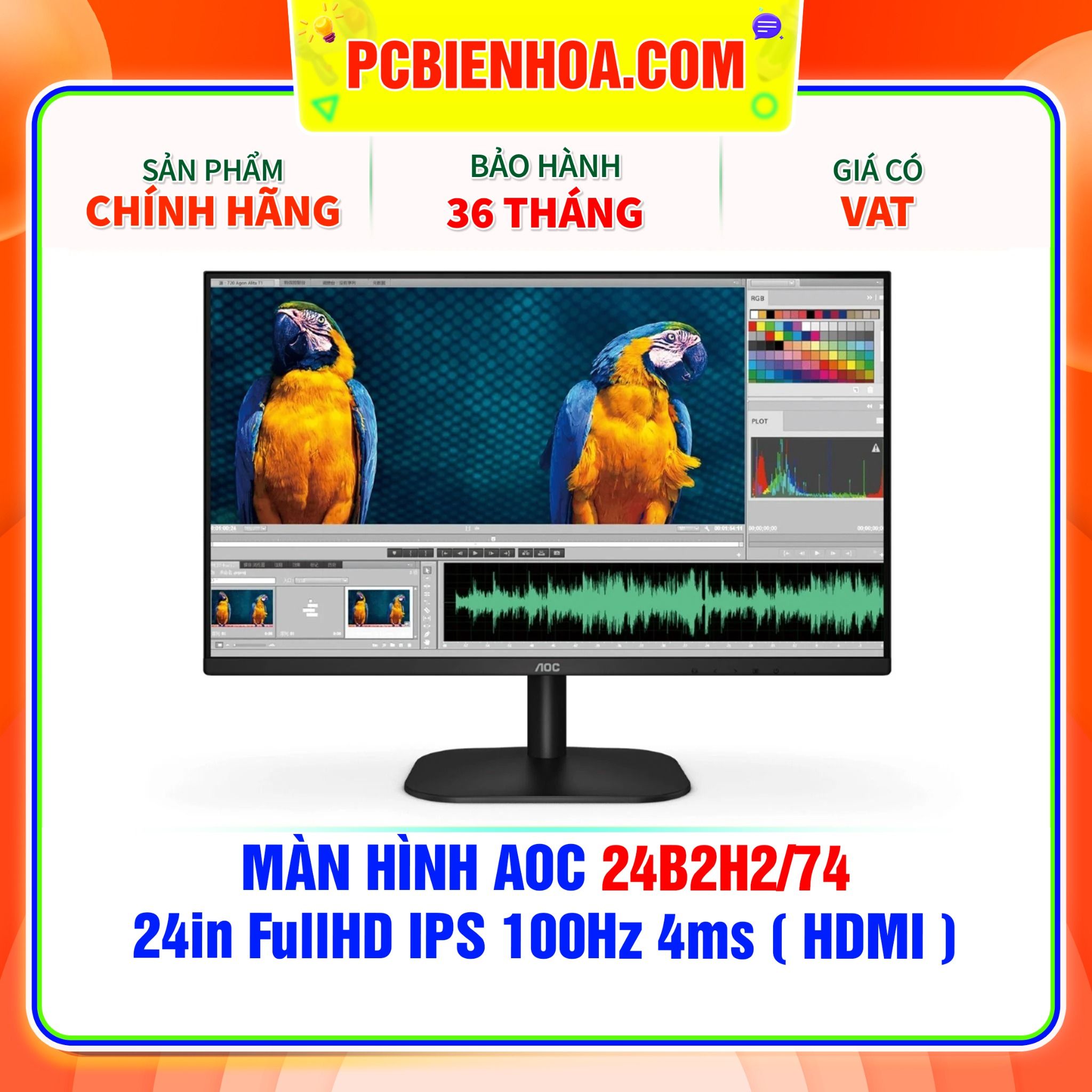  MÀN HÌNH AOC 24B2H2/74 - 24in FullHD IPS 100Hz 4ms ( HDMI ) 