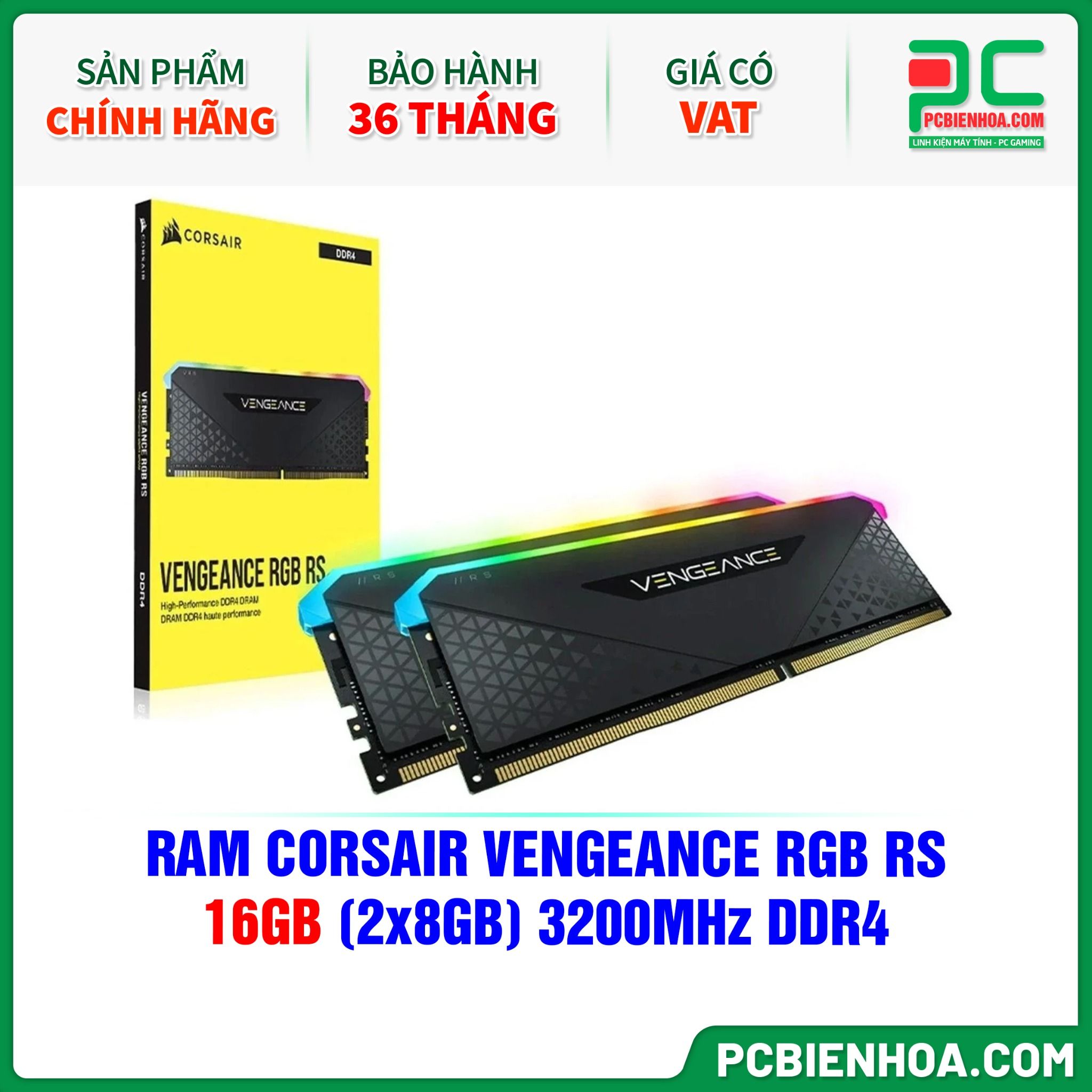RAM CORSAIR VENGEANCE RGB RS - 16GB (2x8GB) 3200MHz DDR4 (CMG16GX4M2E3200C16)