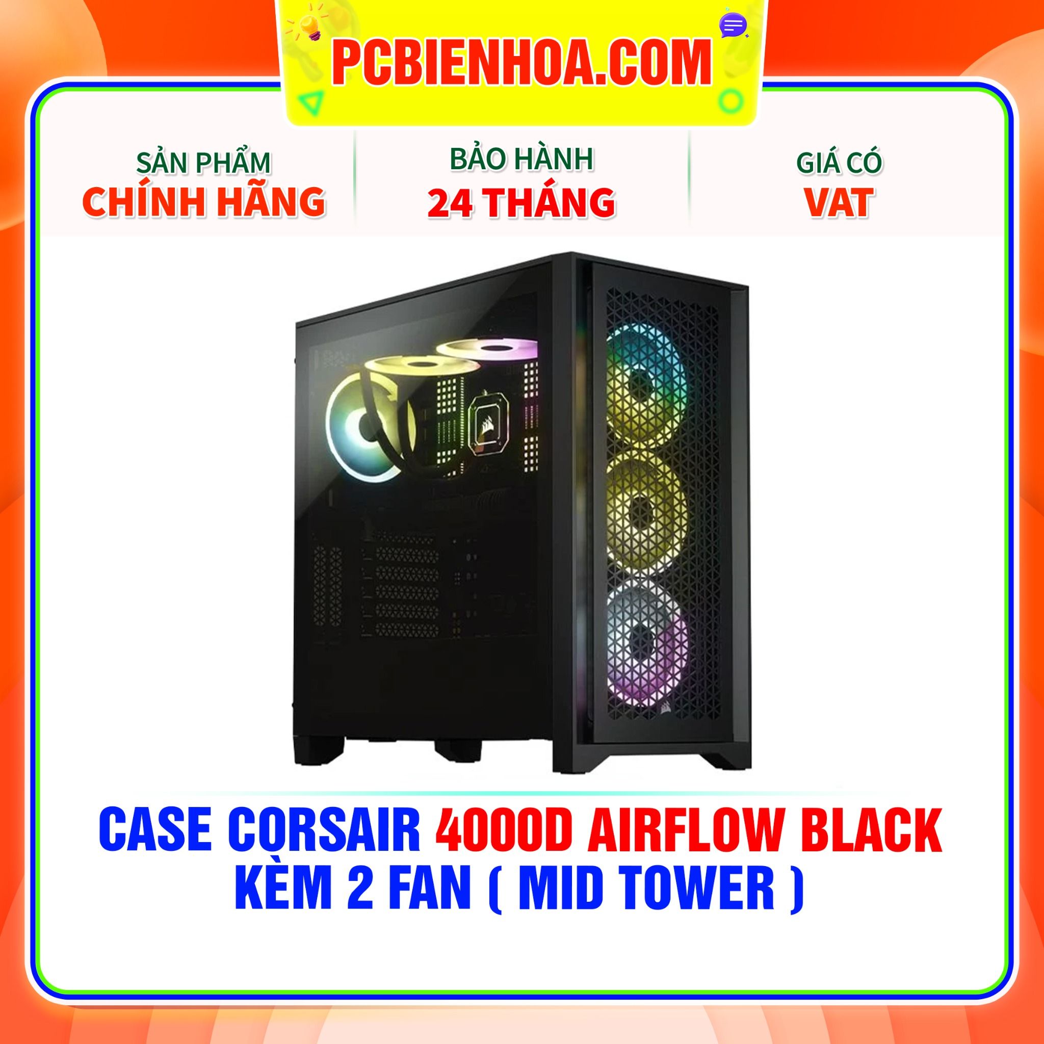  CASE CORSAIR 4000D AIRFLOW BLACK - KÈM 2 FAN ( MID TOWER ) 