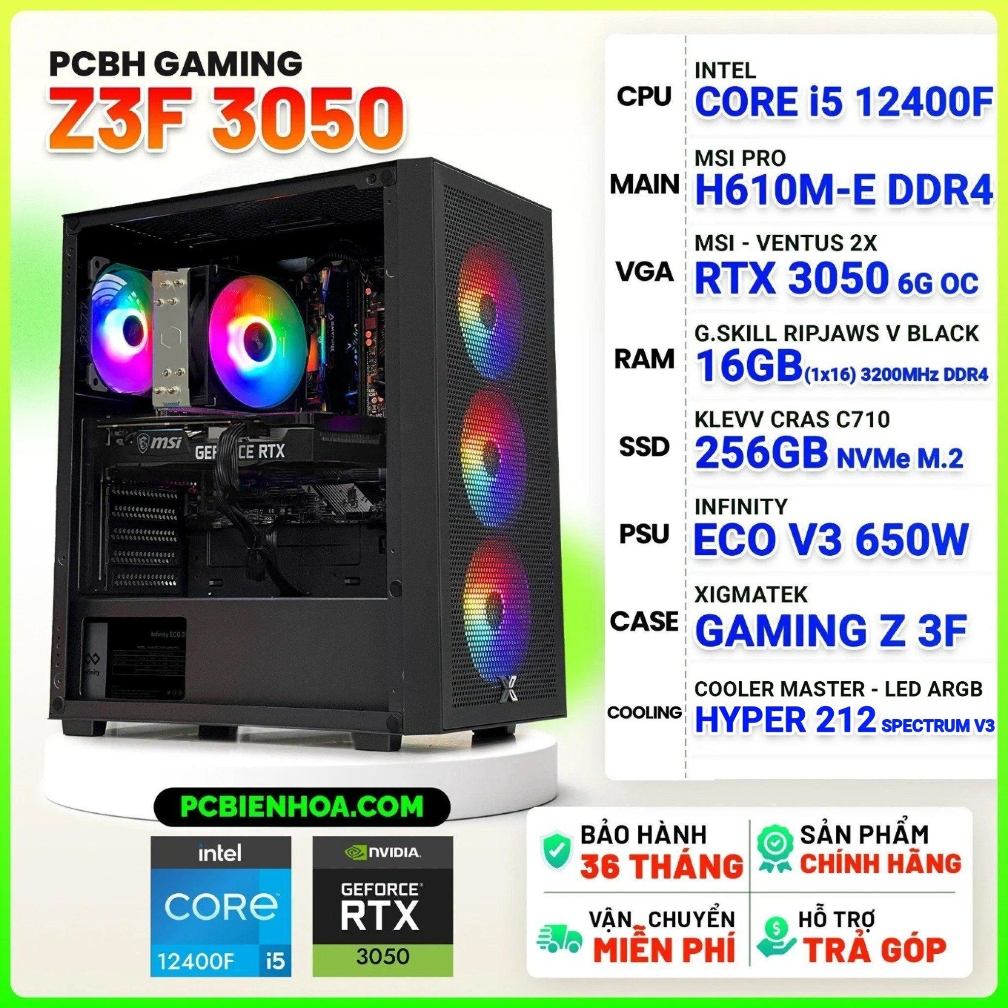  PCBH GAMING Z3F CORE i5 12400F / H610M / RTX3050 6G / 16GB / 256GB 