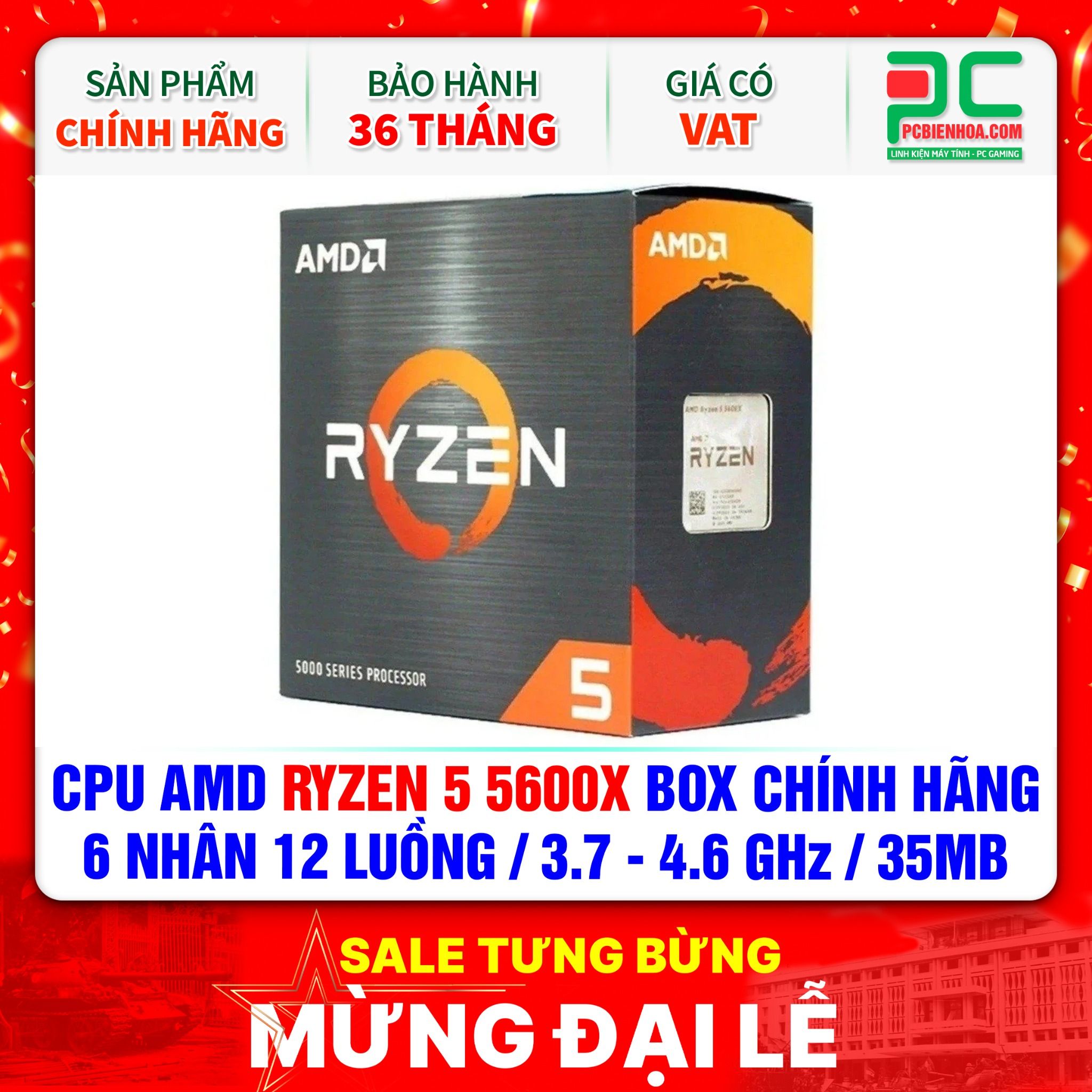 CPU AMD Ryzen 5 5600X BOX CHÍNH HÃNG ( 6 NHÂN 12 LUỒNG / 3.7 - 4.6 GHz / 35MB )