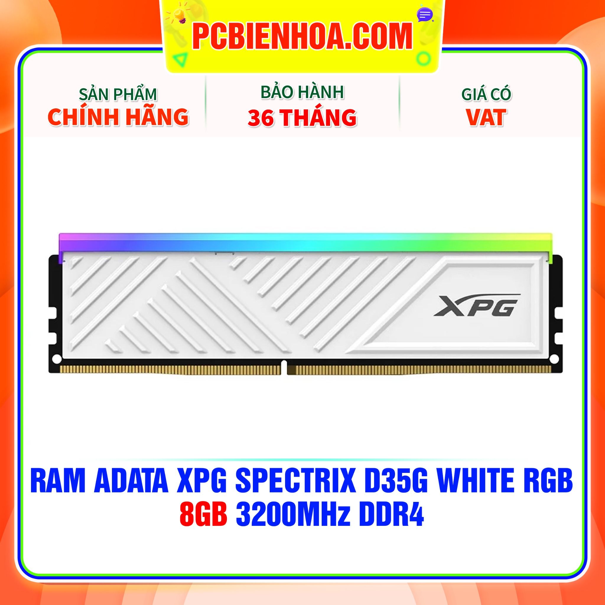  RAM ADATA XPG SPECTRIX D35G WHITE RGB - 8GB 3200MHz DDR4 