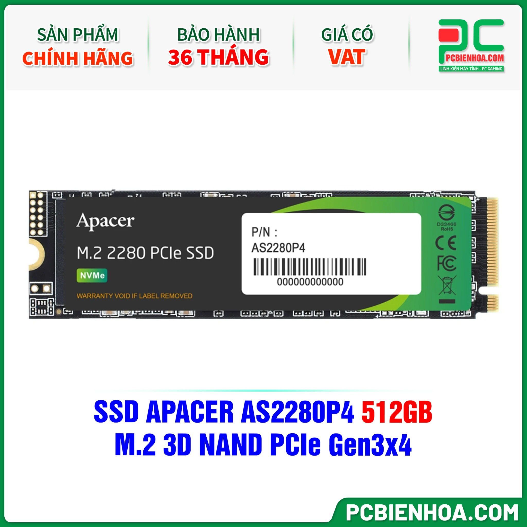 SSD APACER AS2280P4 512GB - M.2 3D NAND PCIe Gen3x4 ( AP512GAS2280P4-1 )