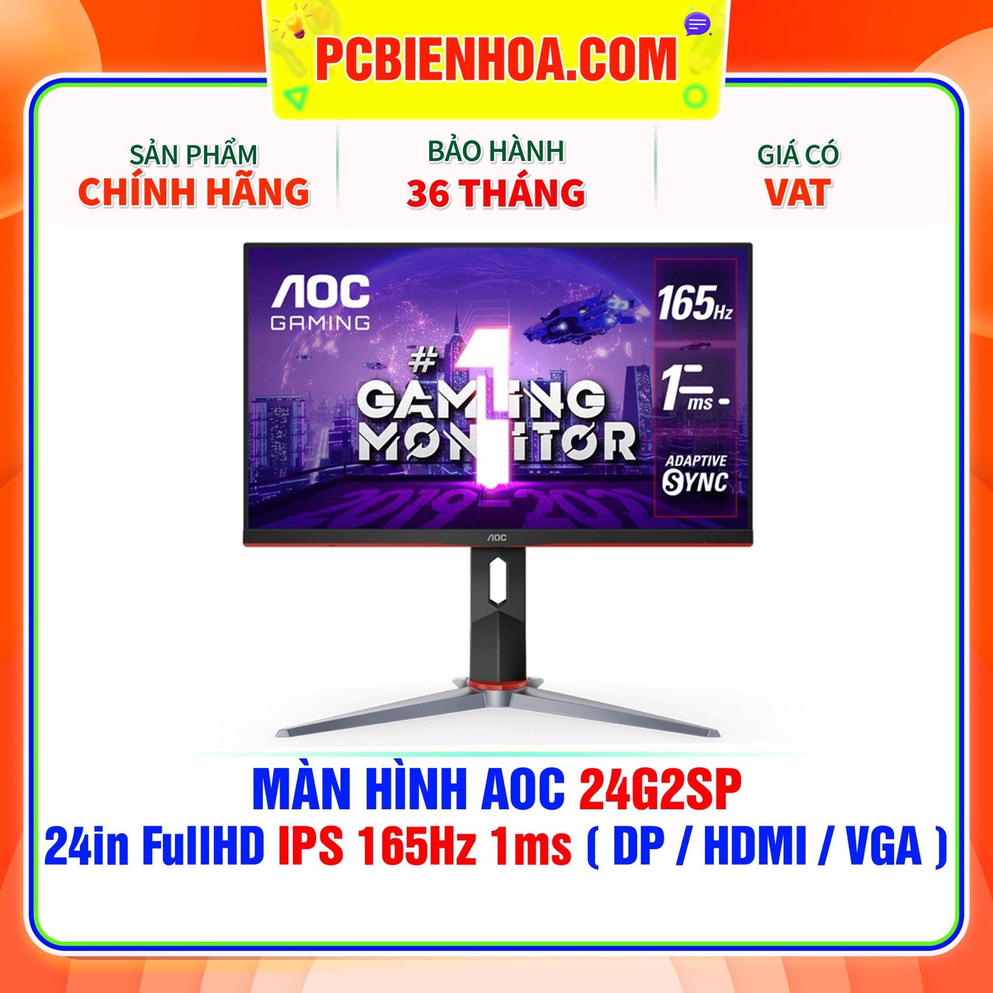  MÀN HÌNH AOC 24G2SP 24in FullHD IPS 165Hz 1ms ( DP / HDMI / VGA ) 