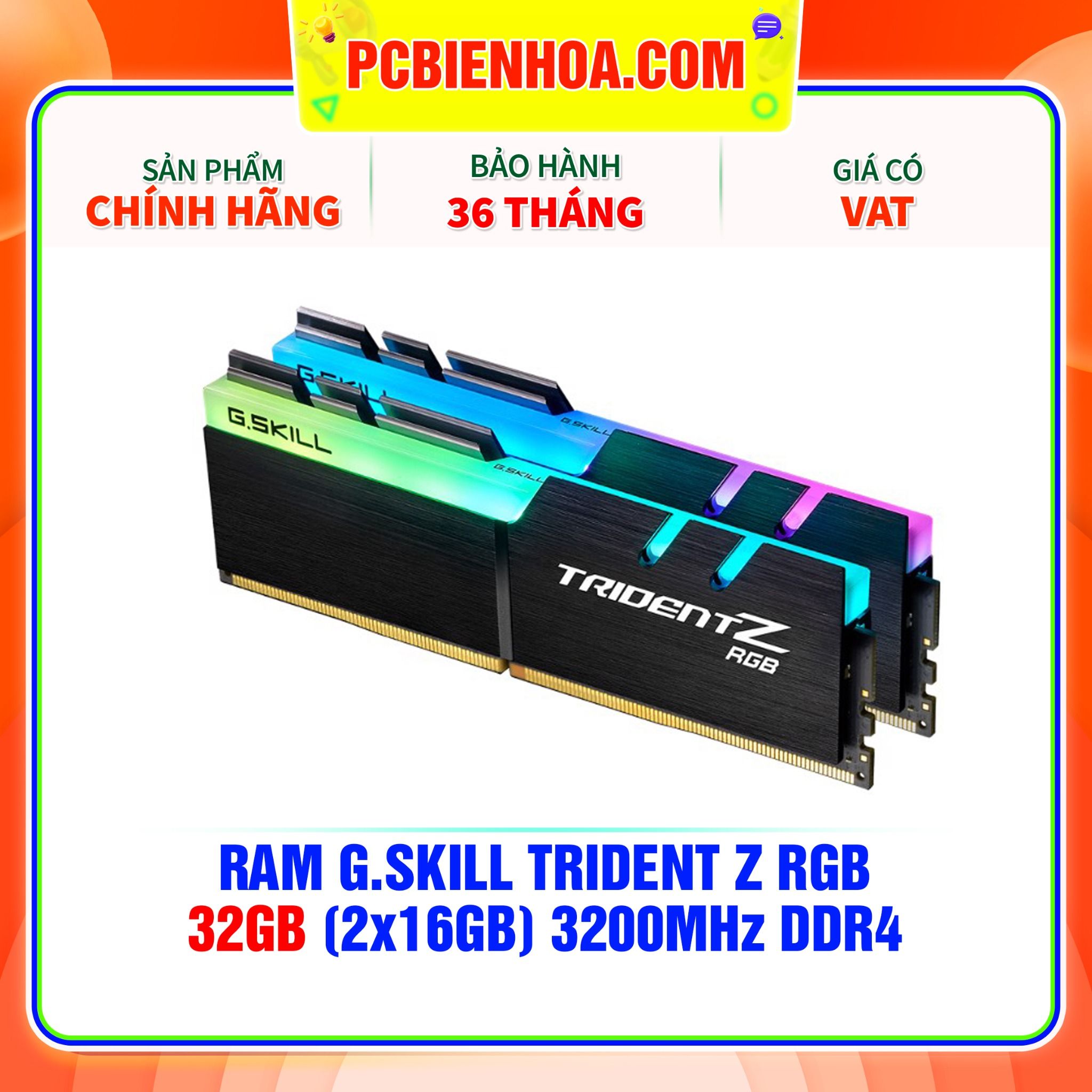  RAM G.SKILL TRIDENT Z RGB 32GB (2x16GB) 3200MHz DDR4 (F4-3200C16D-32GTZR) 