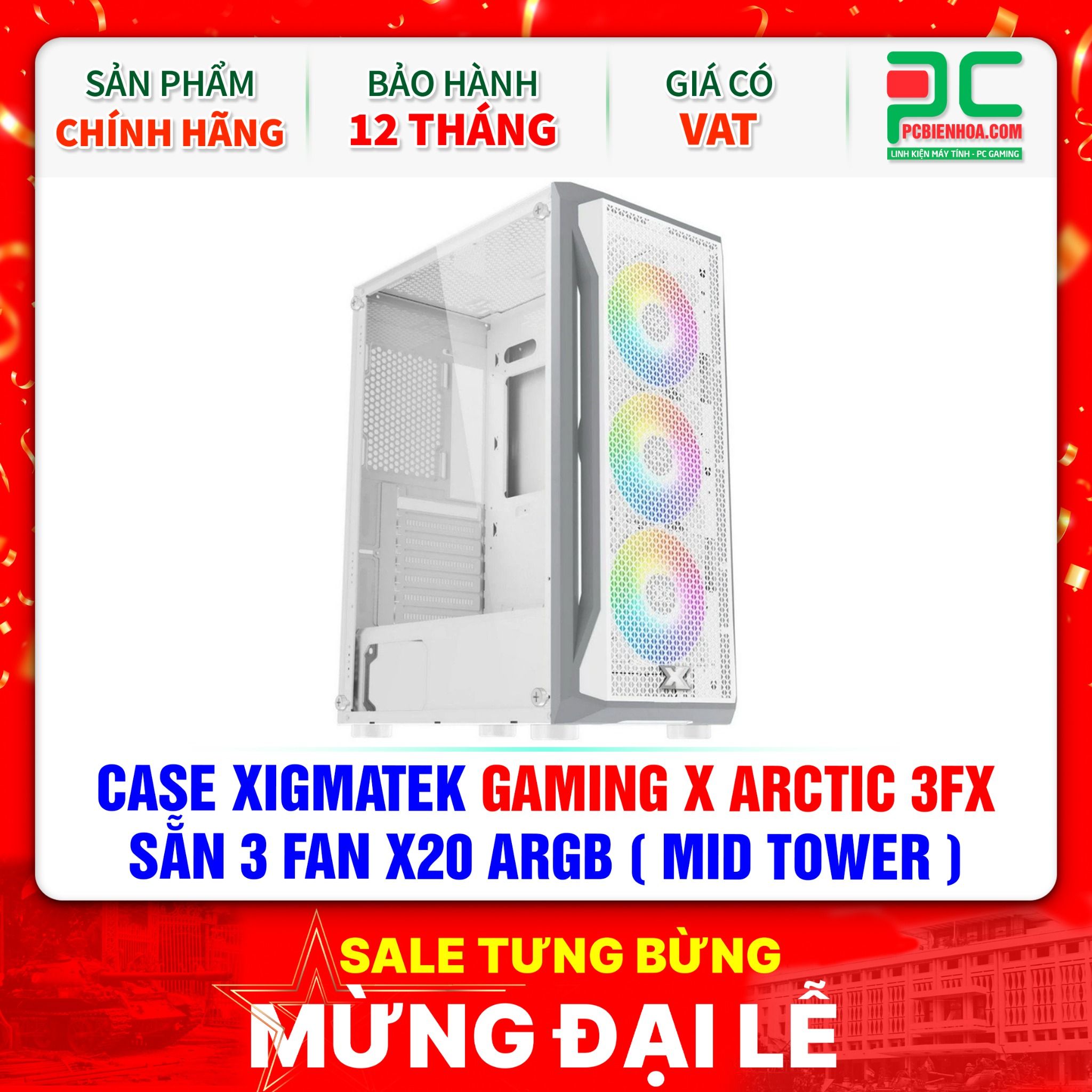 THANH LÝ - CASE XIGMATEK GAMING X ARCTIC 3FX - SẴN 3 FAN X20 ARGB ( MID TOWER )